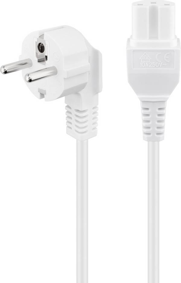 Goobay 30370 Warmgerätekabel mit C15 Buchse & Schutzkontaktstecker, Universelles Stromkabel, Netzkabel, Weiß, 2.00 m