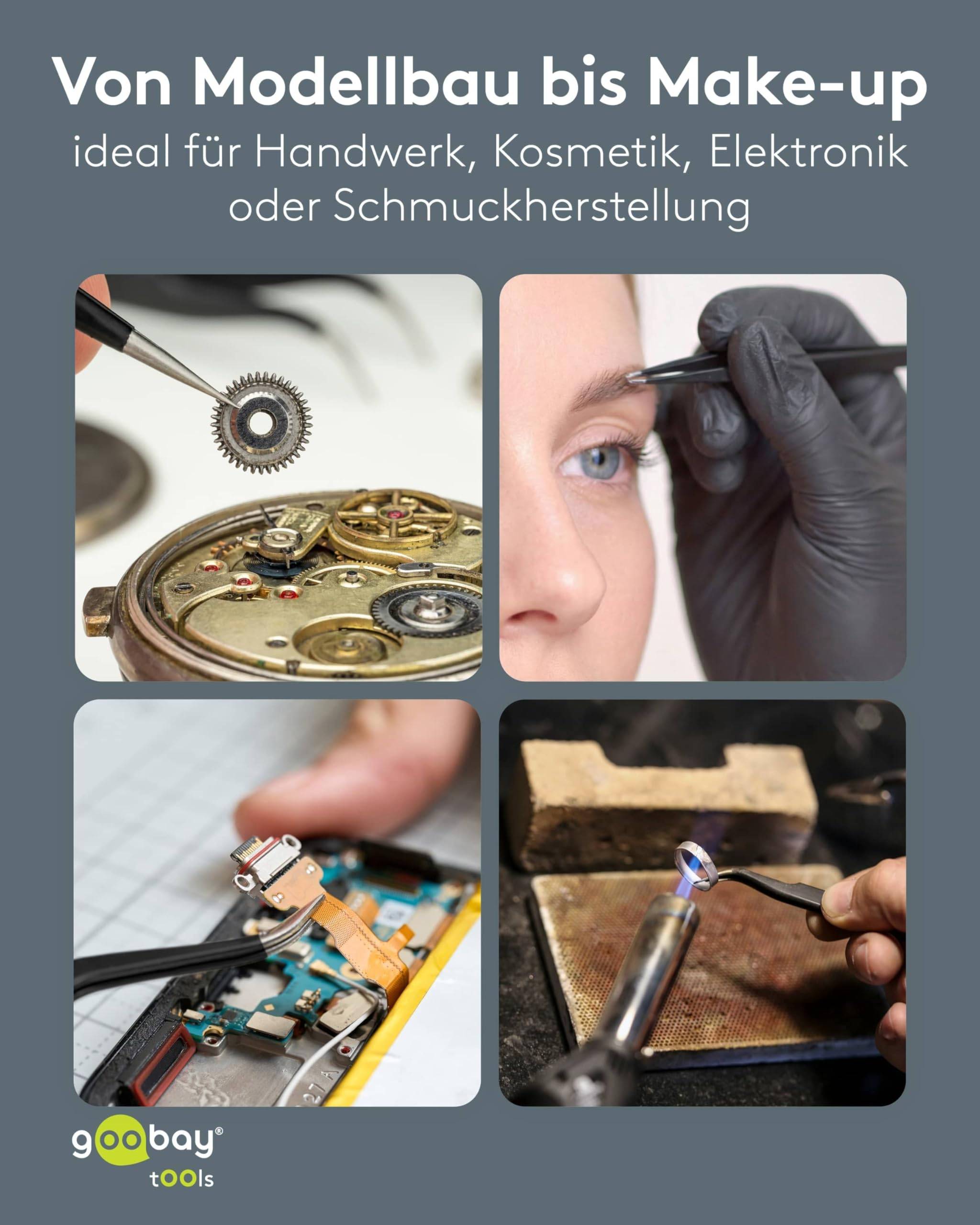 Goobay 41256 Pinzette für Präzision, Pinzettenset 6-teilig mit Spitzpinzette & Flachpinzette, gerade & gebogen, Schwarz-5