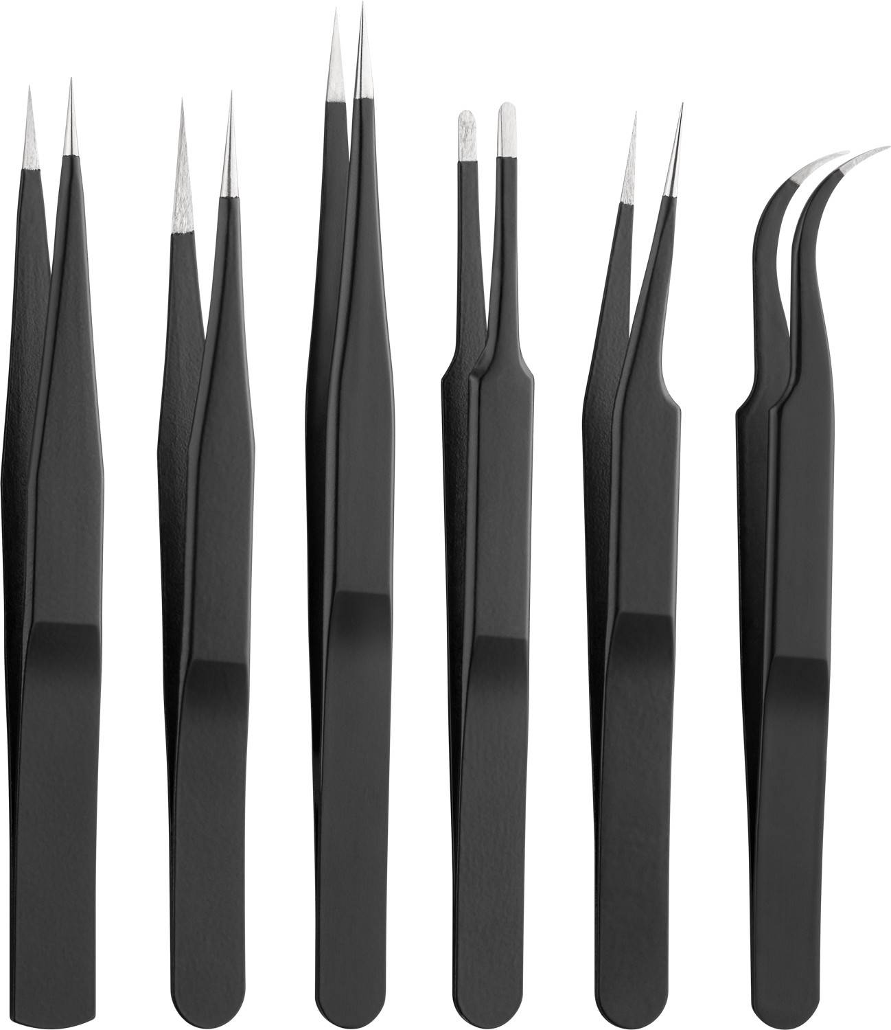 Goobay 41256 Pinzette für Präzision, Pinzettenset 6-teilig mit Spitzpinzette & Flachpinzette, gerade & gebogen, Schwarz-0