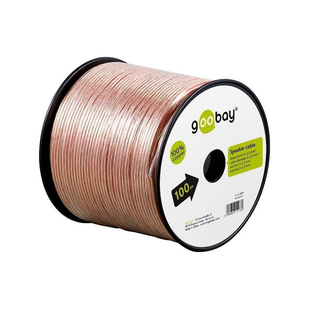 Goobay 15133 Lautsprecherkabel 2x 2,5mm² Kupferlitze / Audiokabel Boxenkabel Kupferkabel Meterware / Transparent / 100m-1