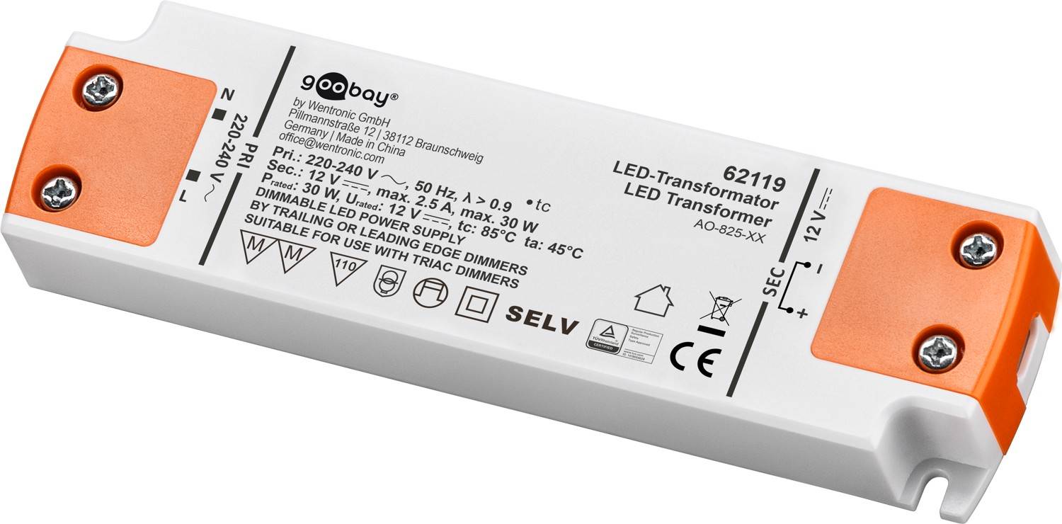Goobay 62119 LED Trafo 230 V auf 12 V Gleichspannung (DC) für 30W LED Beleuchtung dimmbar LED Treiber Konstantstrom-0