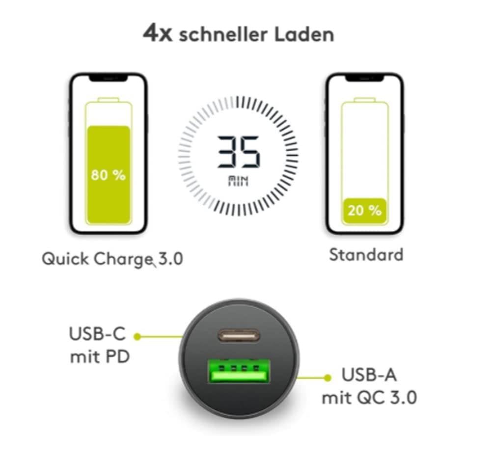 Goobay 59521 Dual USB Schnellladegerät PD Zigarettenanzünder / 27W Auto Ladegerät USB-A & USB-C Ladestecker / Schwarz-6