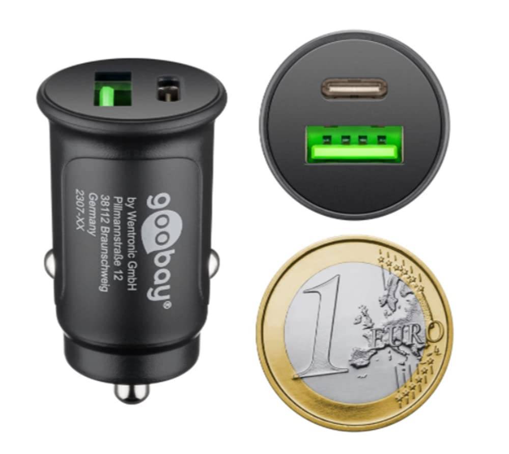 Goobay 59521 Dual USB Schnellladegerät PD Zigarettenanzünder / 27W Auto Ladegerät USB-A & USB-C Ladestecker / Schwarz-1
