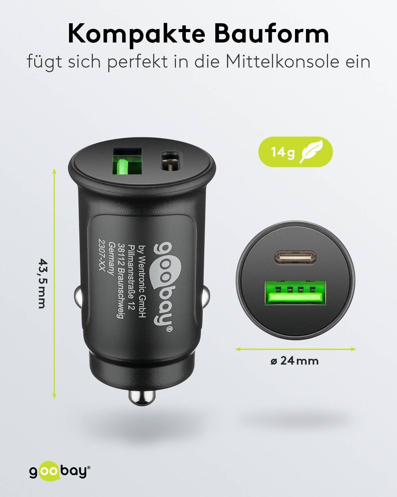 Goobay 59521 Dual USB Schnellladegerät PD Zigarettenanzünder / 27W Auto Ladegerät USB-A & USB-C Ladestecker / Schwarz-2
