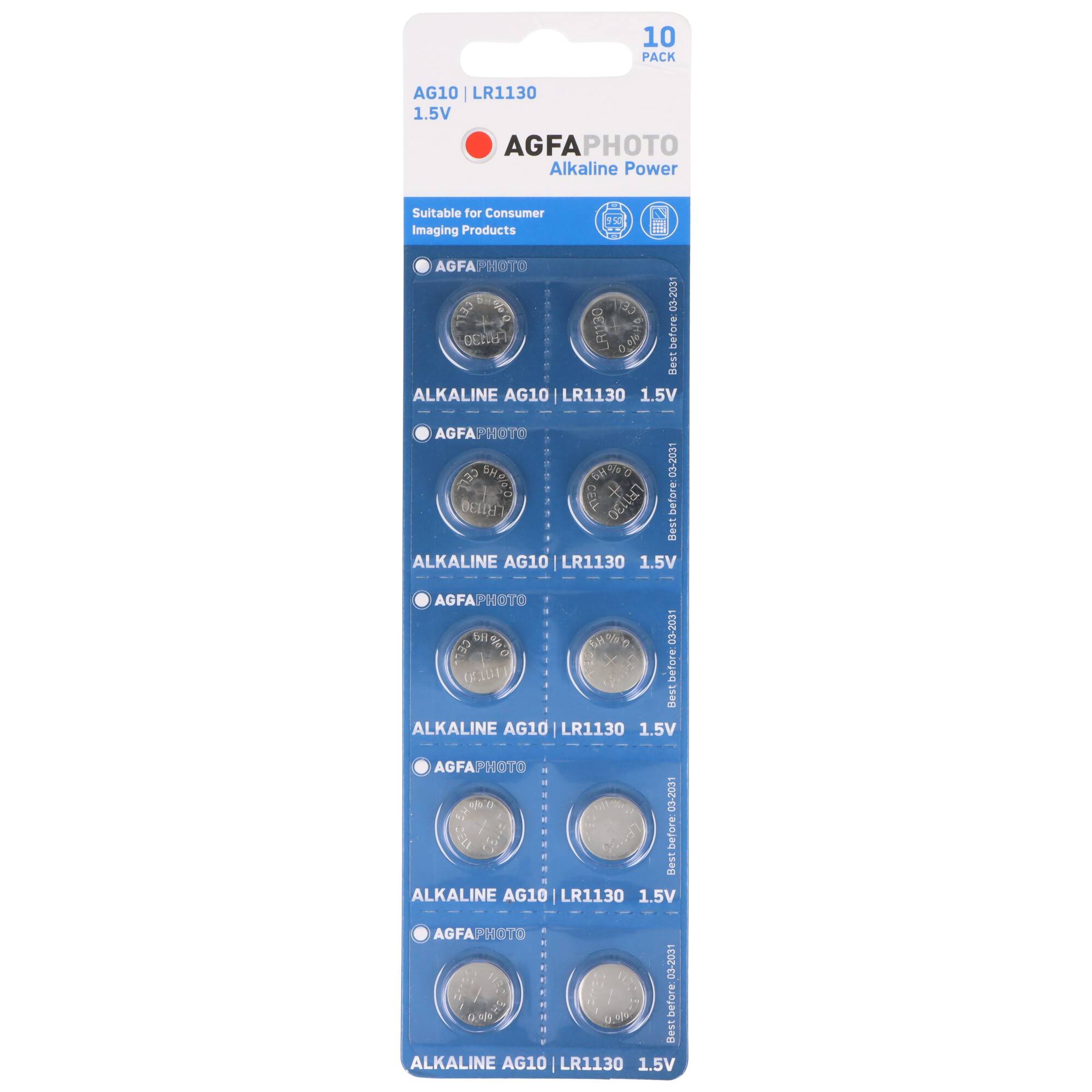 Agfaphoto Batterie Alkaline, Knopfzelle, LR54, V10GA, 1.5V Power, Retail Blister (10-Pack)-0