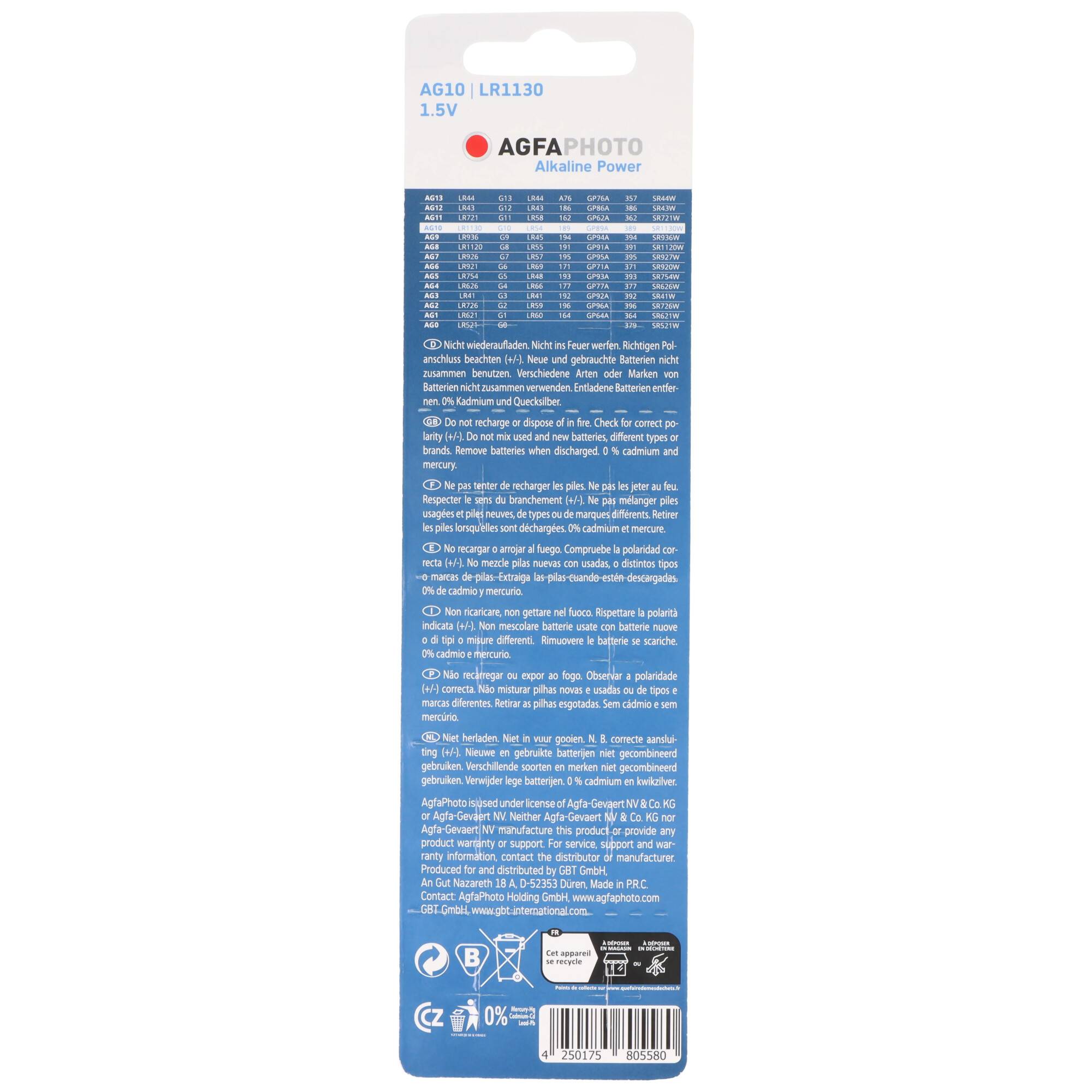 Agfaphoto Batterie Alkaline, Knopfzelle, LR54, V10GA, 1.5V Power, Retail Blister (10-Pack)-3