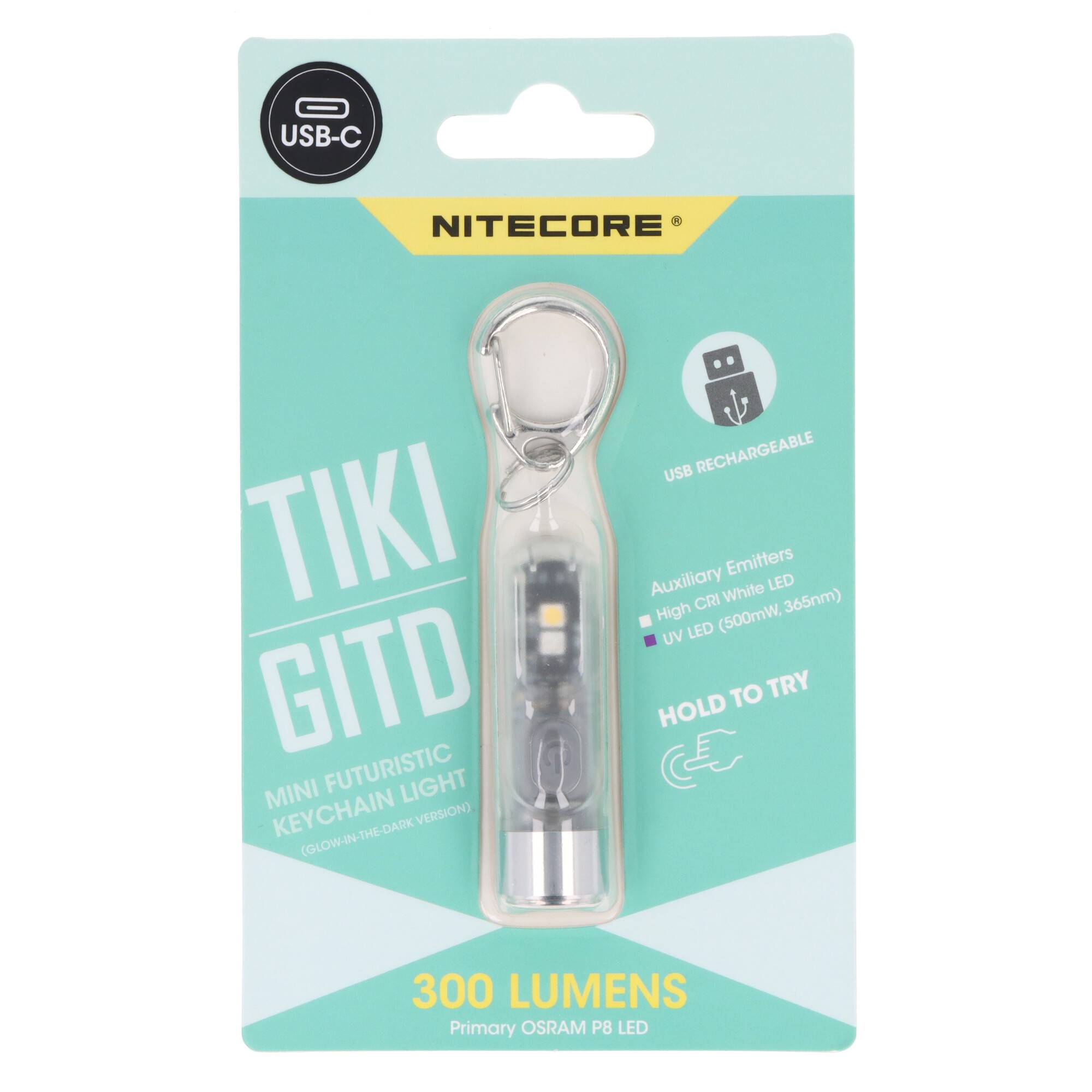 Nitecore TIKI GITD Mini-Schlüsselanhänger-Lampe, glow in the dark, grün, 3 Lichtquellen, 12 gramm ultraleicht-0