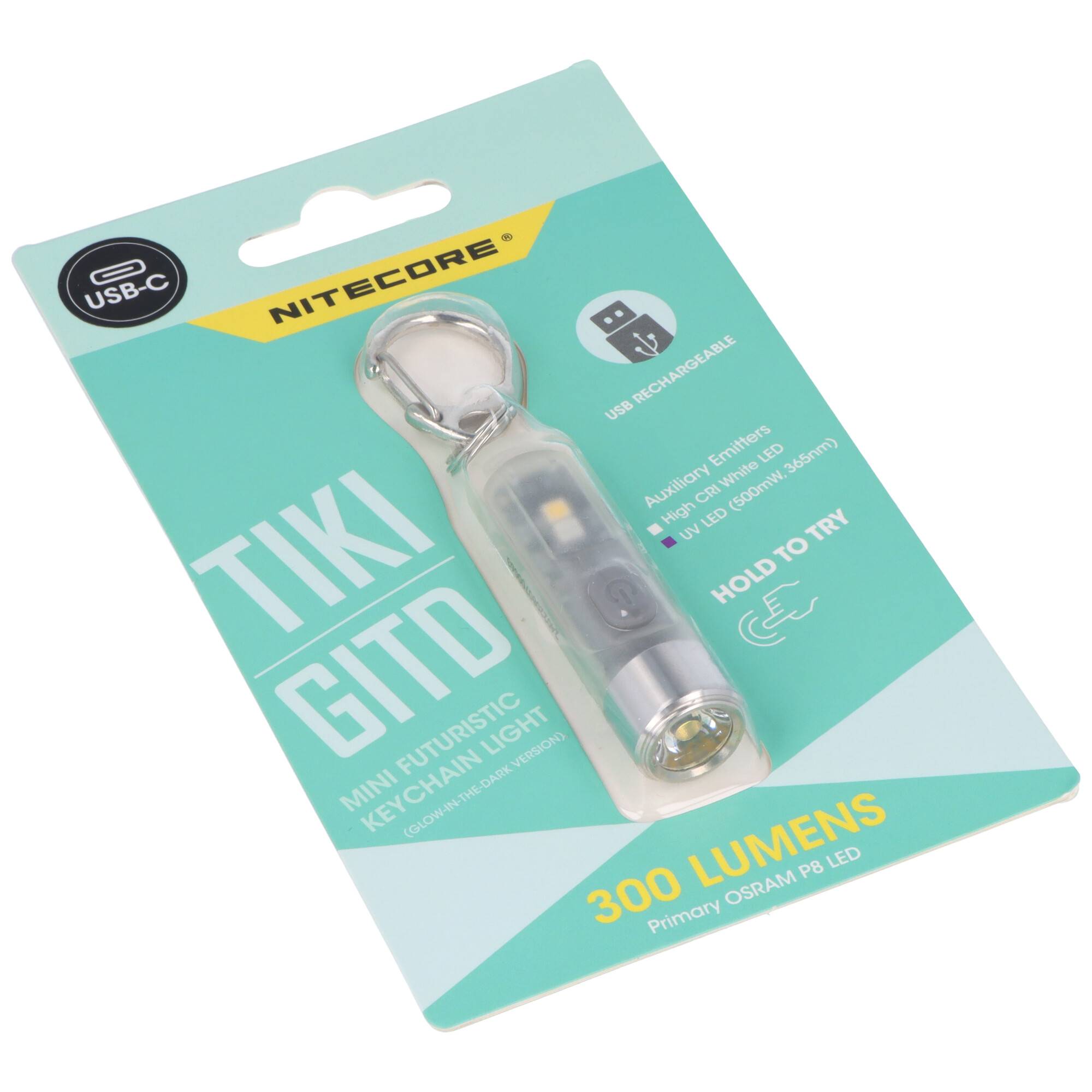 Nitecore TIKI GITD Mini-Schlüsselanhänger-Lampe, glow in the dark, grün, 3 Lichtquellen, 12 gramm ultraleicht-1