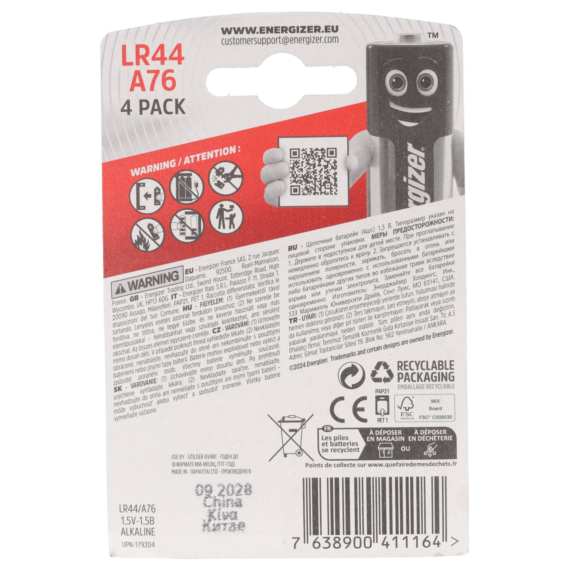 Knopfzelle LR44/A76 Alkali 4 St./Pack. - Artikel: 190221400-1