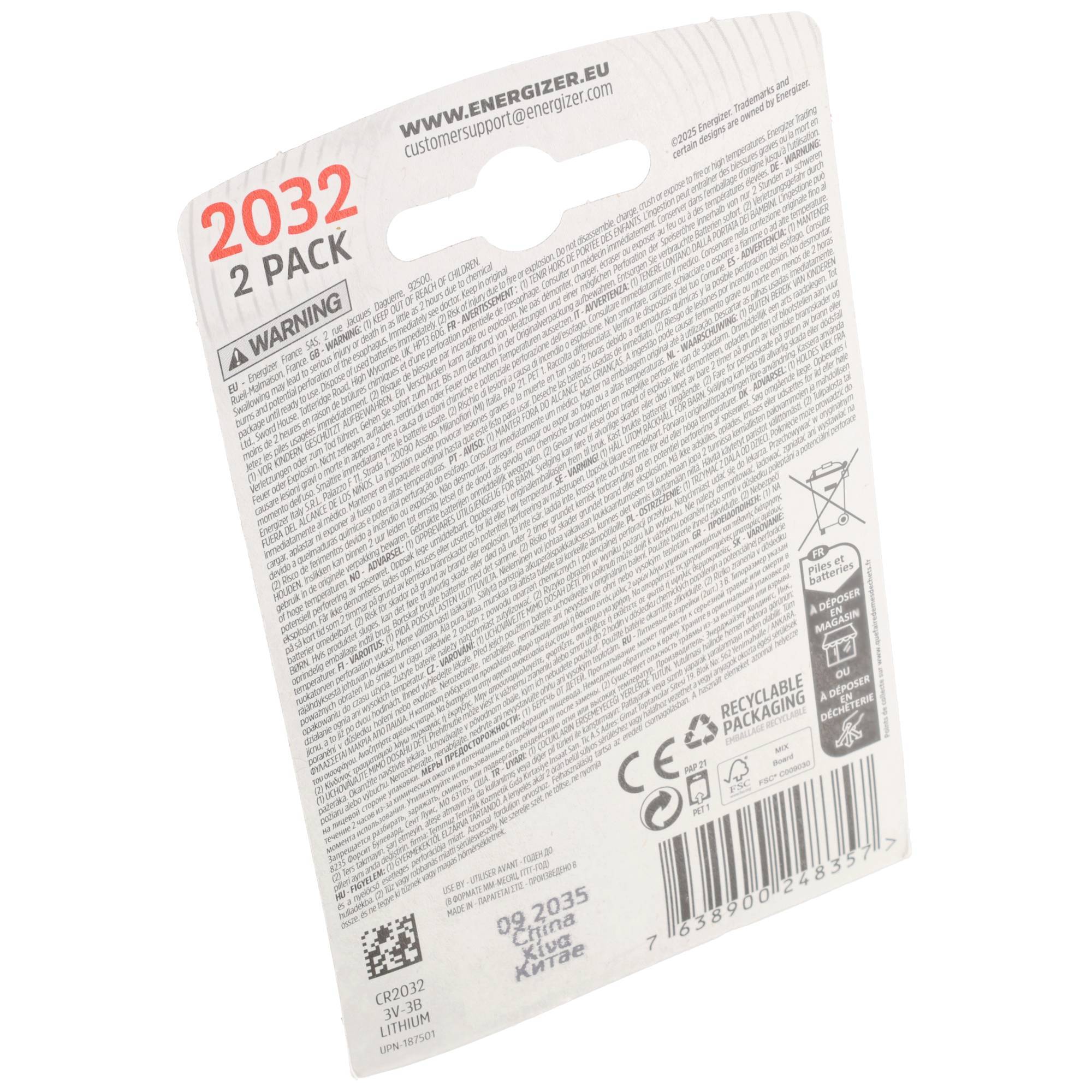 Knopfzelle CR 2032 Lithium 2 St./Pack. - Artikel: 190221100-4
