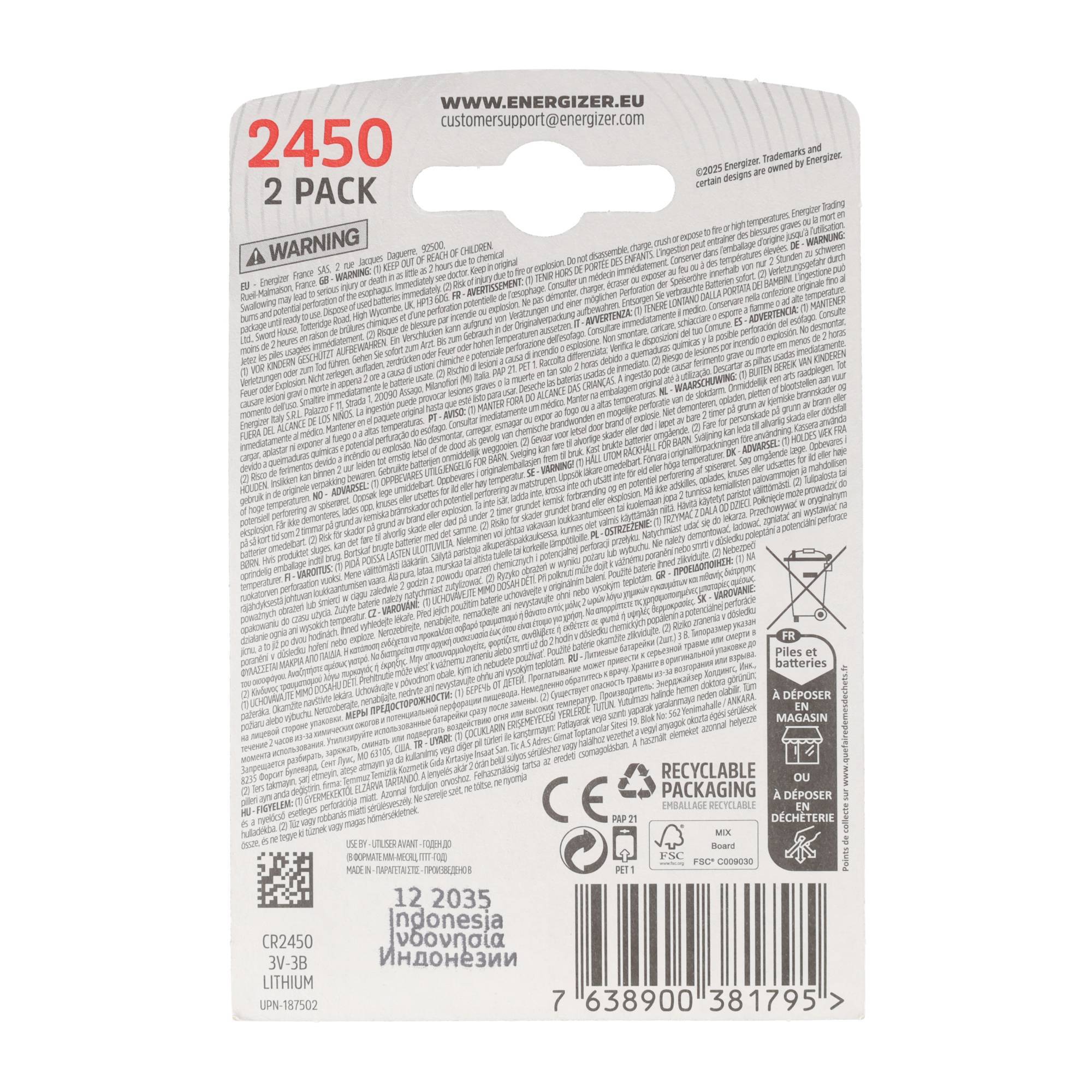 1St. Energizer CR2450 (2 Stk.) CR2450 Lithium 3,0Volt 2er Blister-1