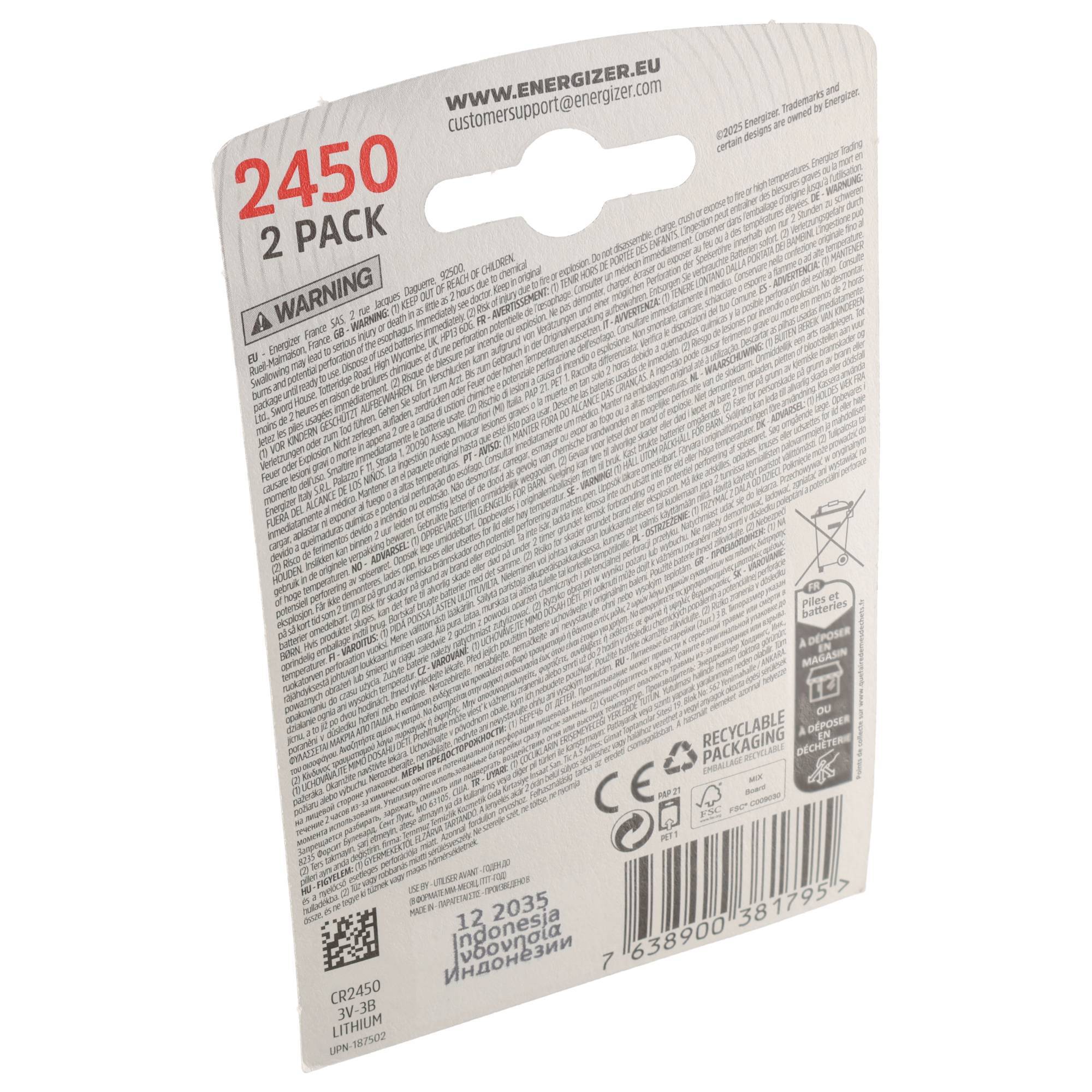1St. Energizer CR2450 (2 Stk.) CR2450 Lithium 3,0Volt 2er Blister-4