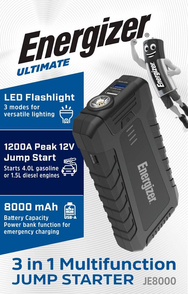 Energizer Jump Starter, JE8000, 8.000mAh Starthilfe, Powerbank, LED-Leuchte, Retail