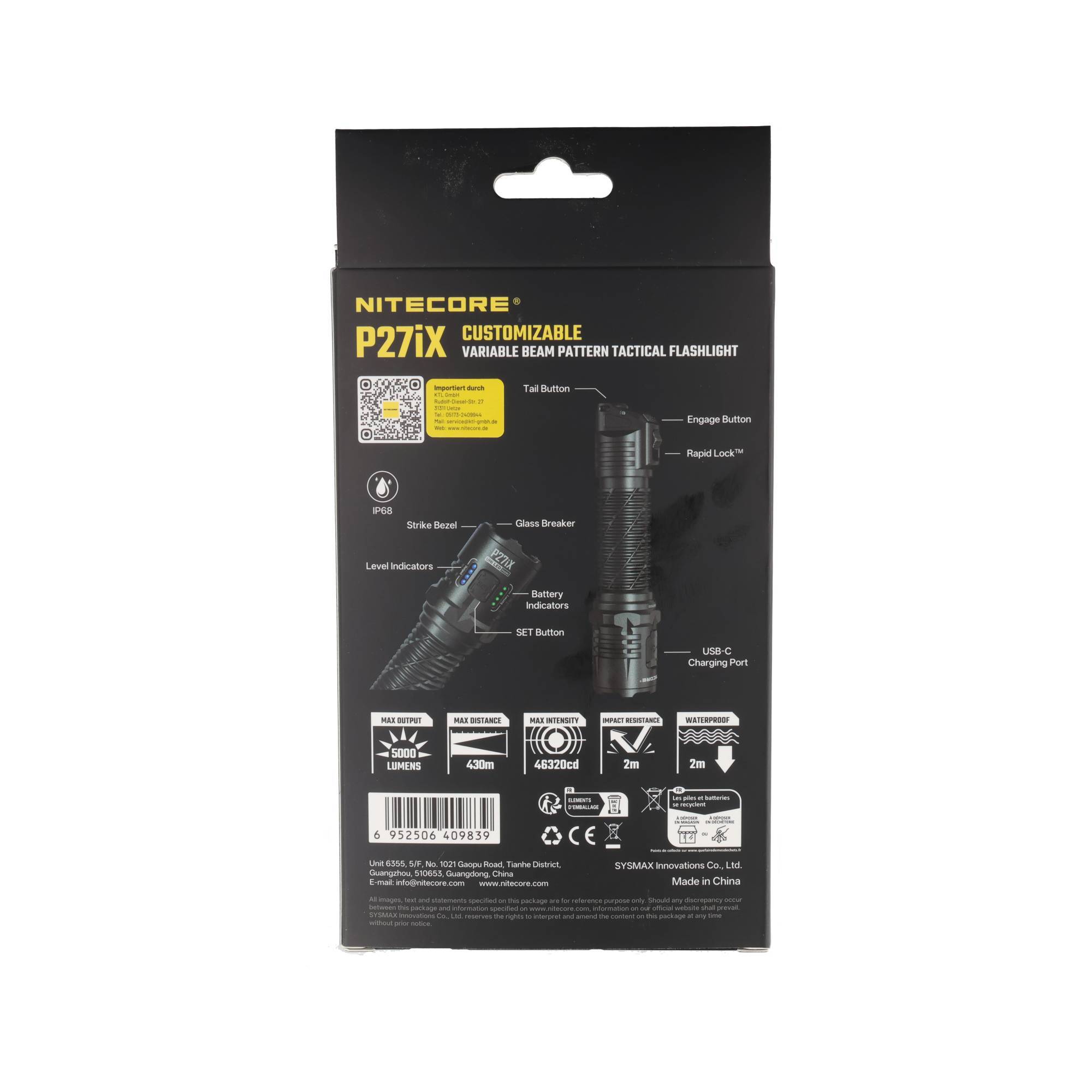 Nitecore P27iX taktische LED-Taschenlampe, max. 5000 Lumen, 4 personalisierbare Einstellungen, wiederaufladbar per USB-C-3
