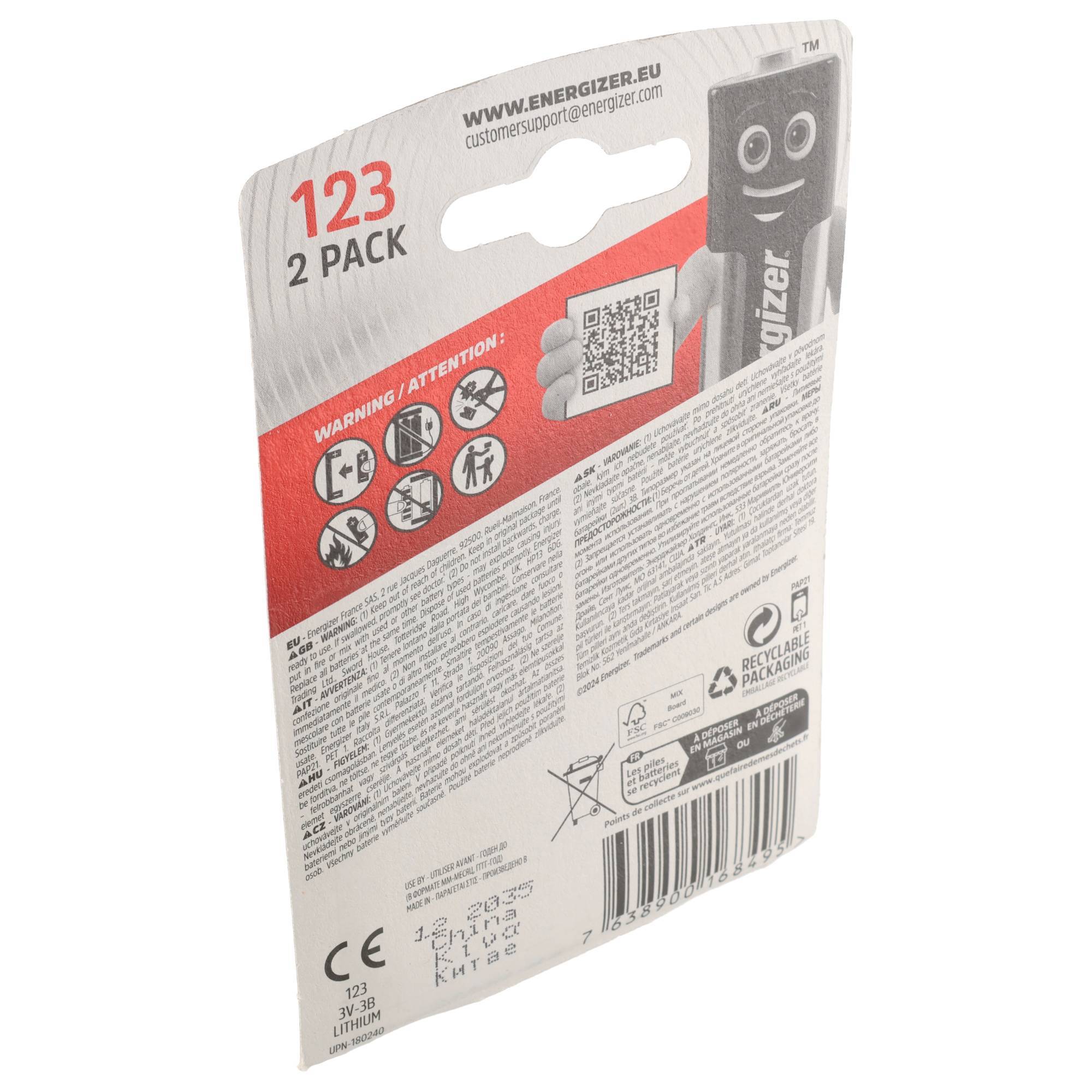 Energizer Batterie Lithium, CR123, 3V Photo, Retail Blister (2-Pack)-4