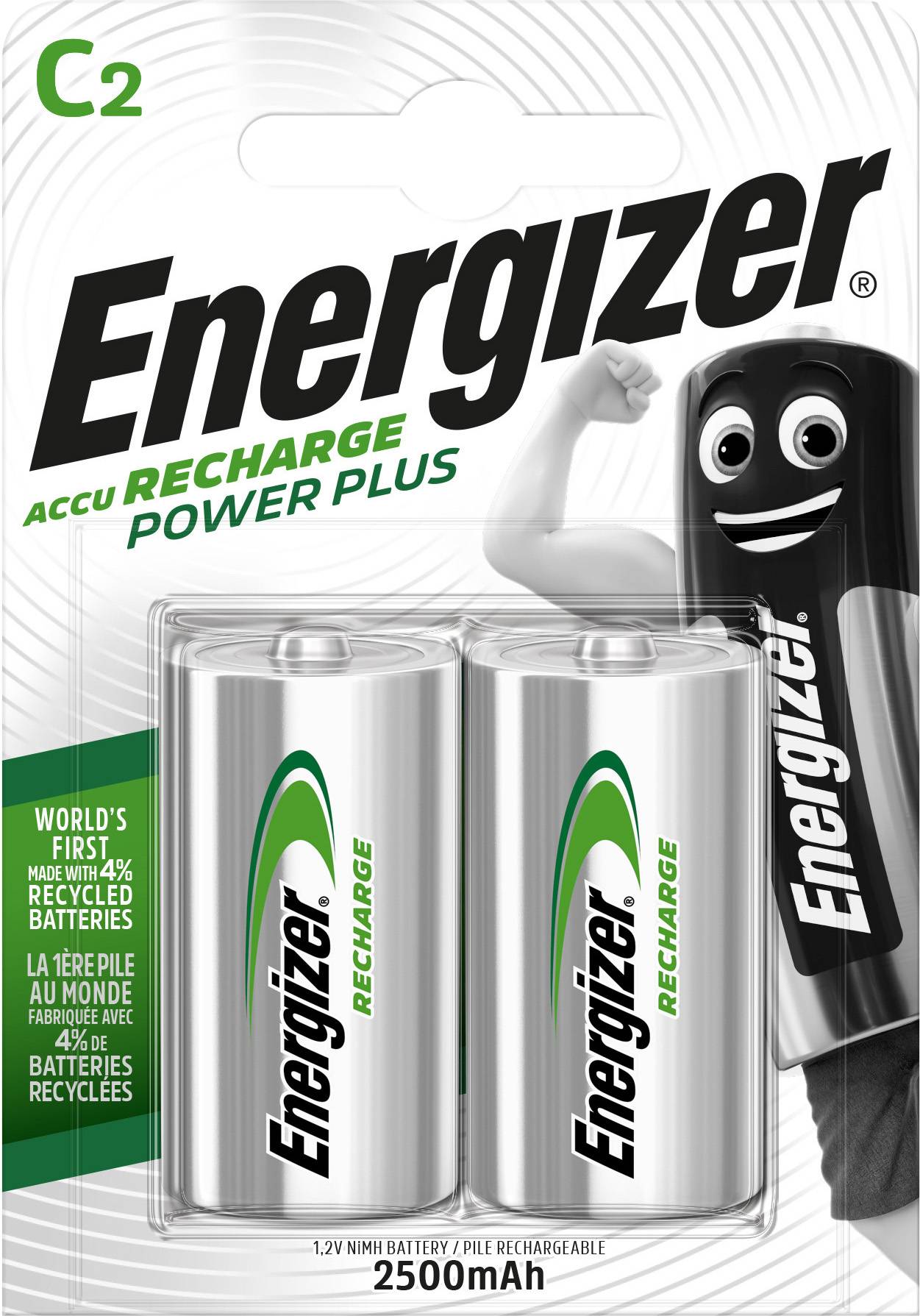 Energizer Akku NiMH, Baby, C, HR14, 1.2V/2500mAh Power Plus, Pre-charged, Retail Blister (2-Pack)-0