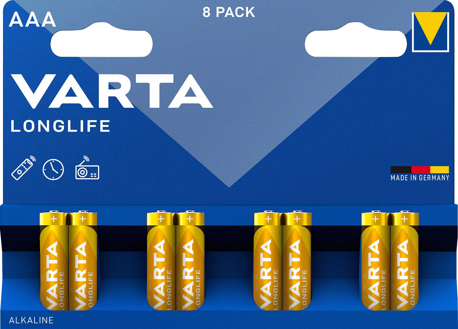 Varta Batterie Alkaline, Micro, AAA, LR03, 1.5V Longlife, Retail Blister (8-Pack)-0