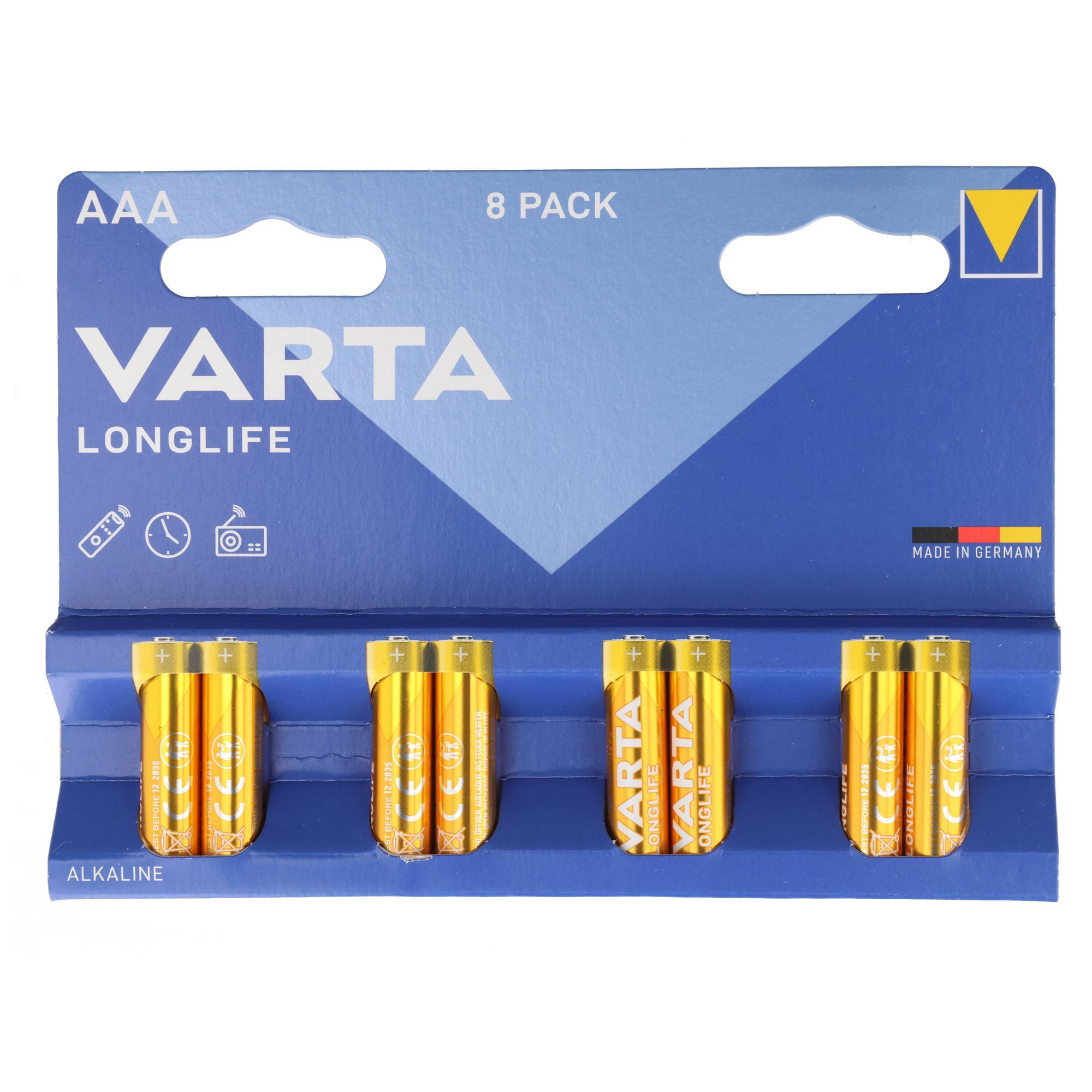 Varta Batterie Alkaline, Micro, AAA, LR03, 1.5V Longlife, Retail Blister (8-Pack)-0
