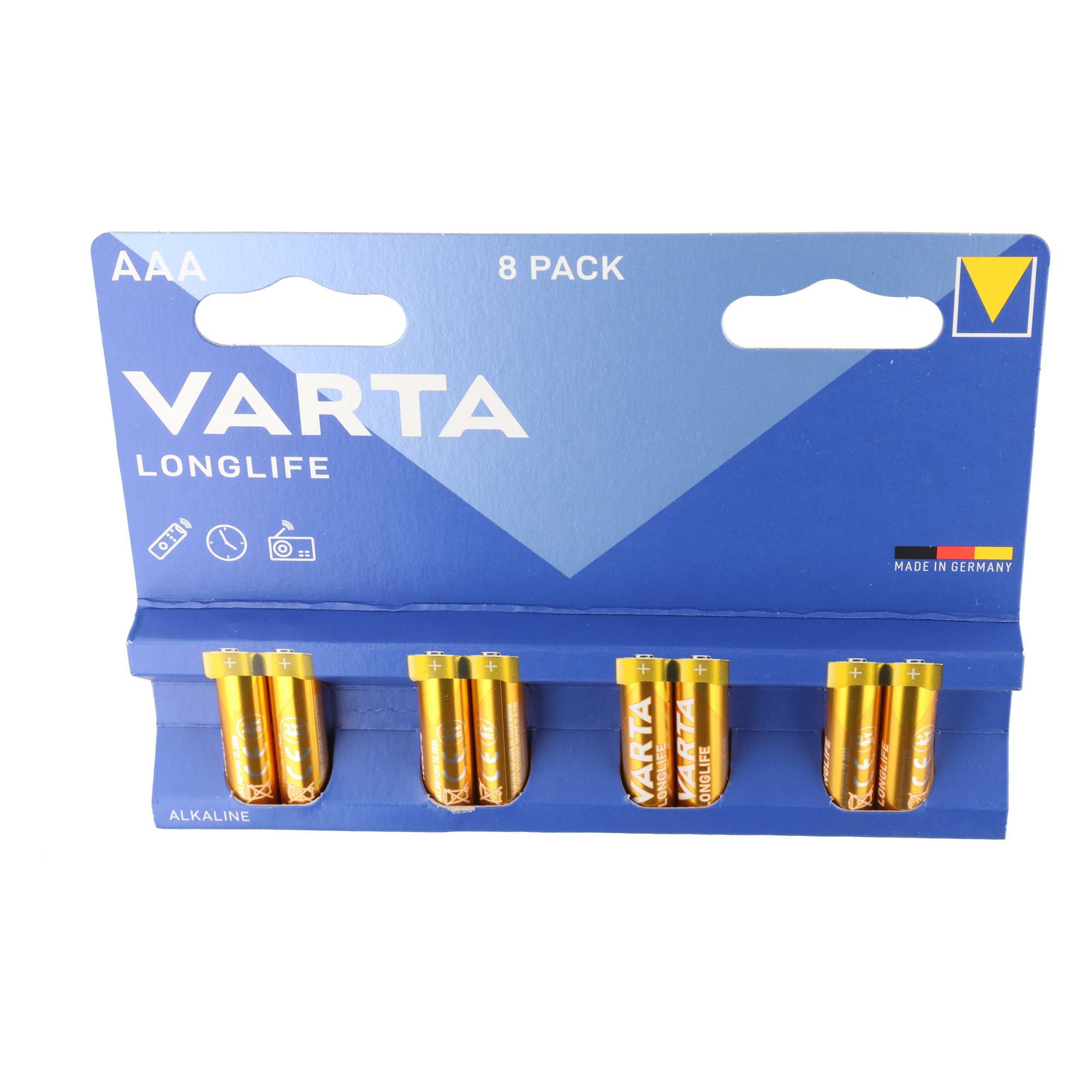 Varta Batterie Alkaline, Micro, AAA, LR03, 1.5V Longlife, Retail Blister (8-Pack)-2