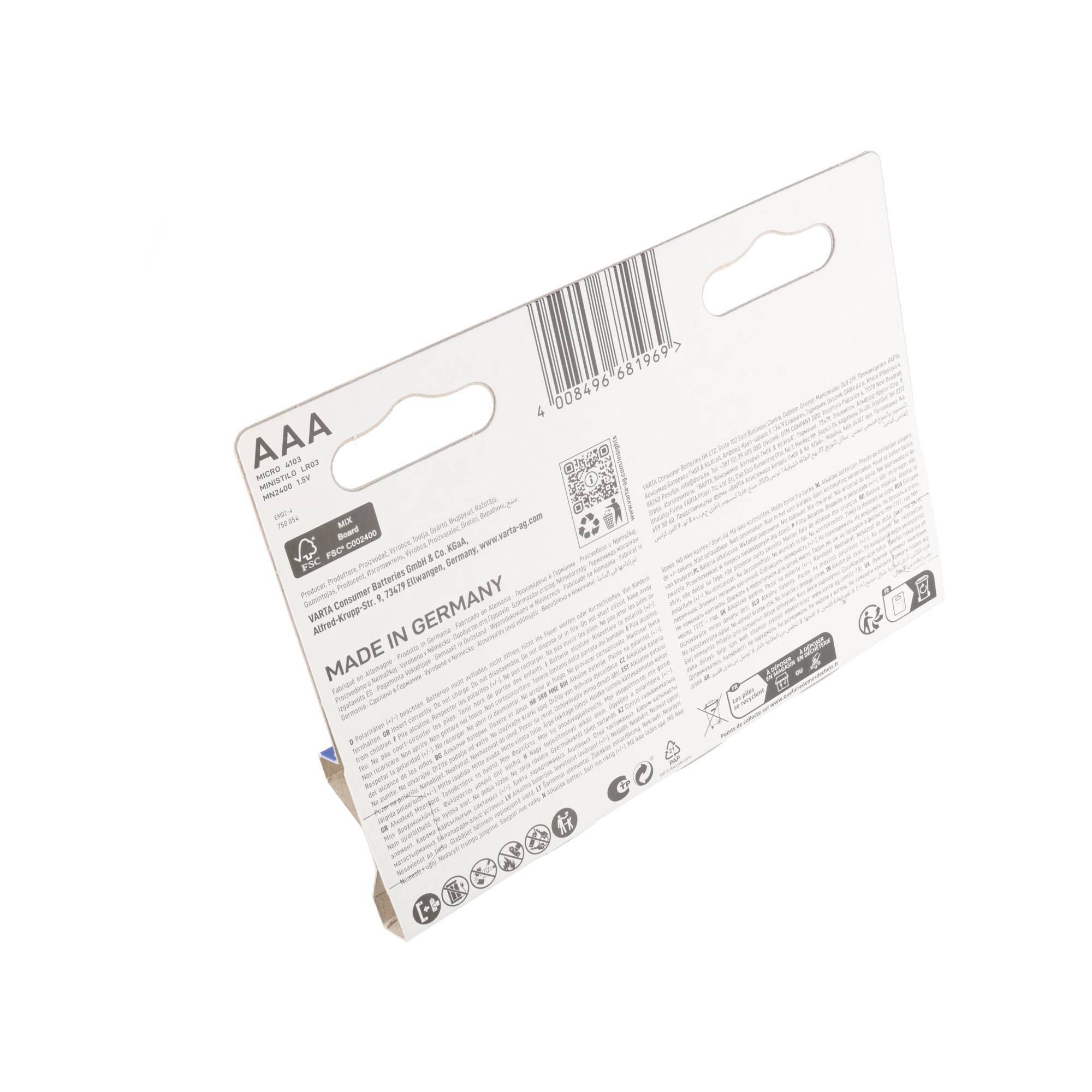 Varta Batterie Alkaline, Micro, AAA, LR03, 1.5V Longlife, Retail Blister (8-Pack)-4