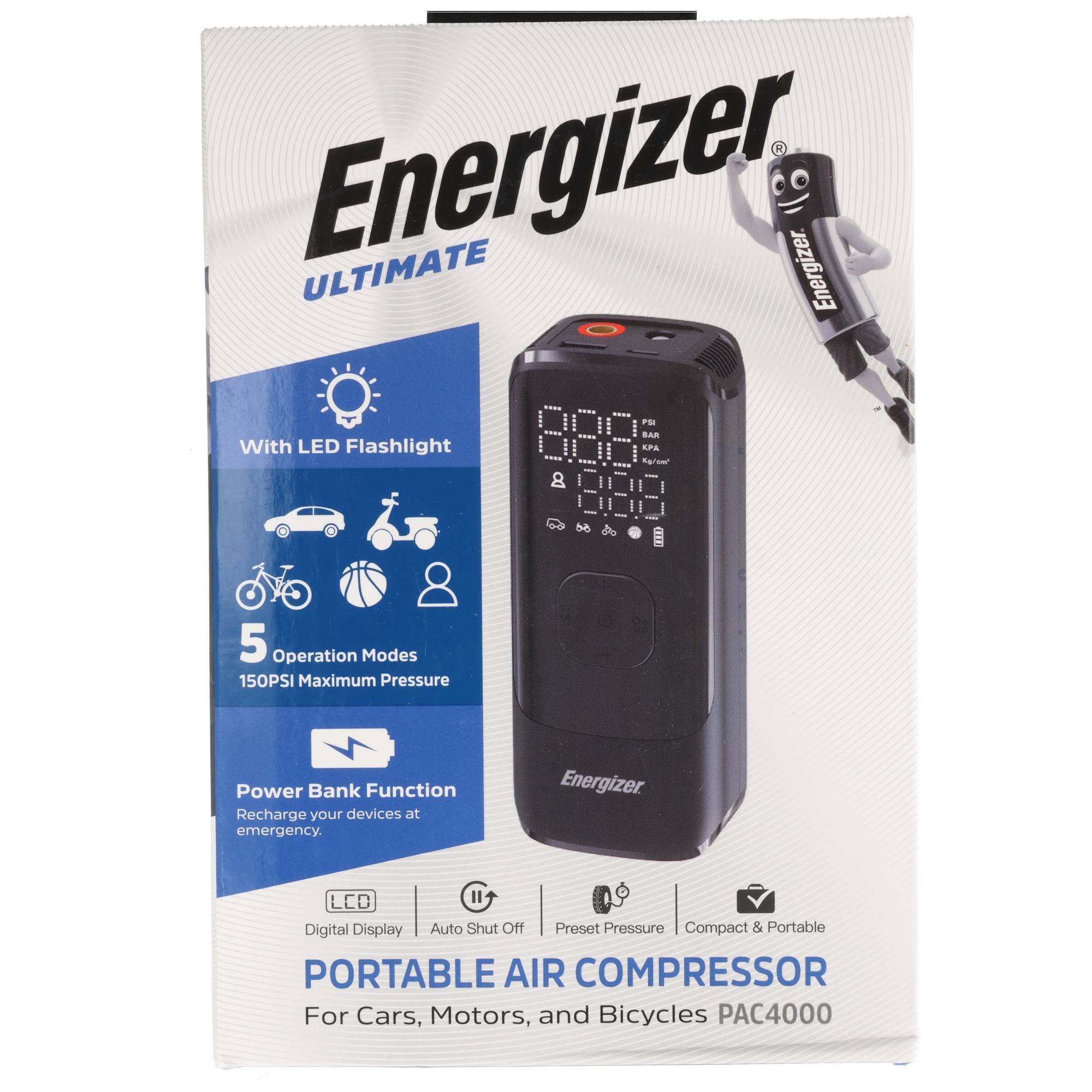 Energizer Akku Luftkompressor, PAC4000, 150 PSI, 2.000mAh Kompressor, Powerbank, LED-Leuchte, Retail-0