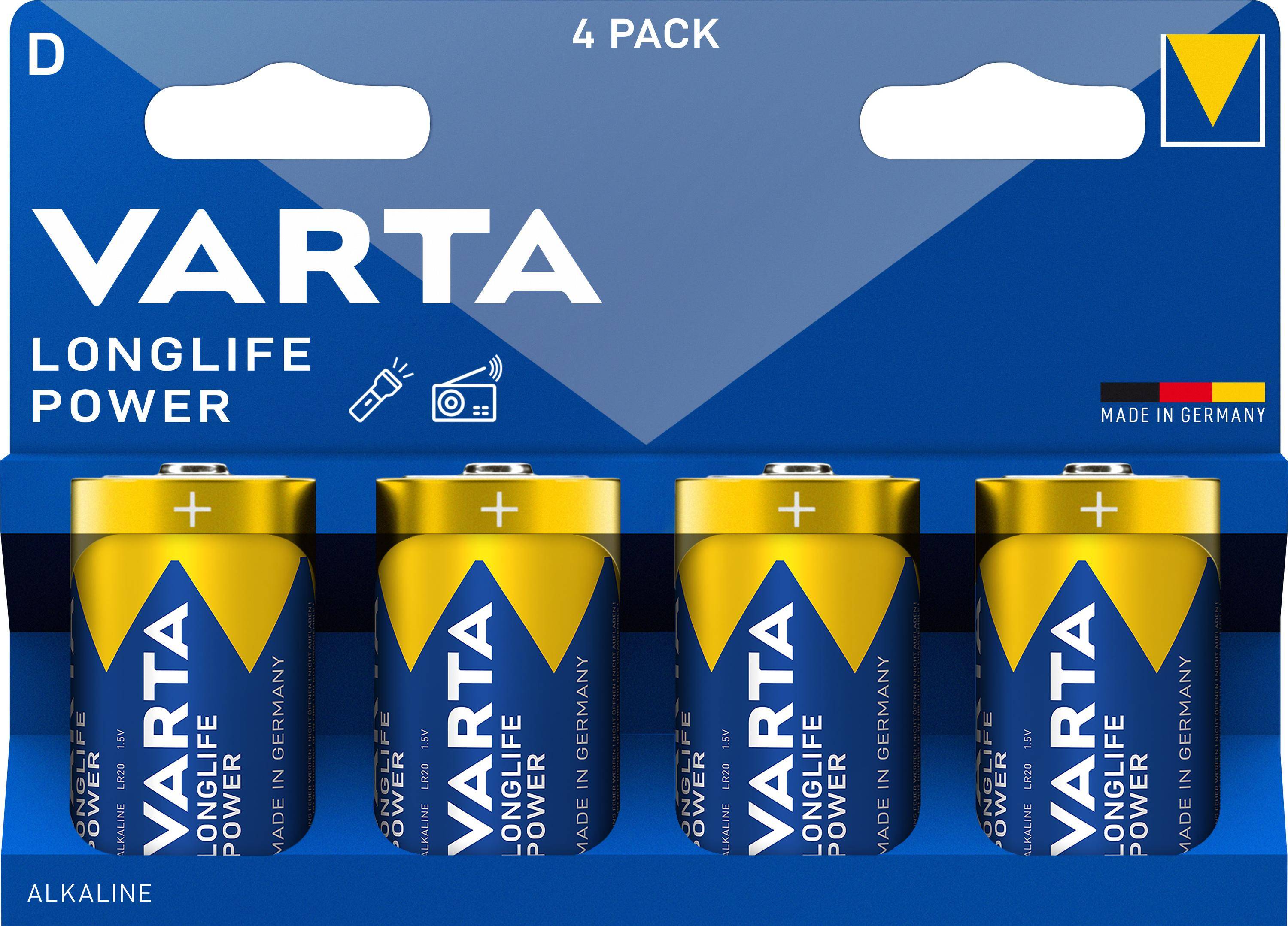 Varta Batterie Alkaline, Mono, D, LR20, 1.5V Longlife Power, Retail Blister (4-Pack)-0