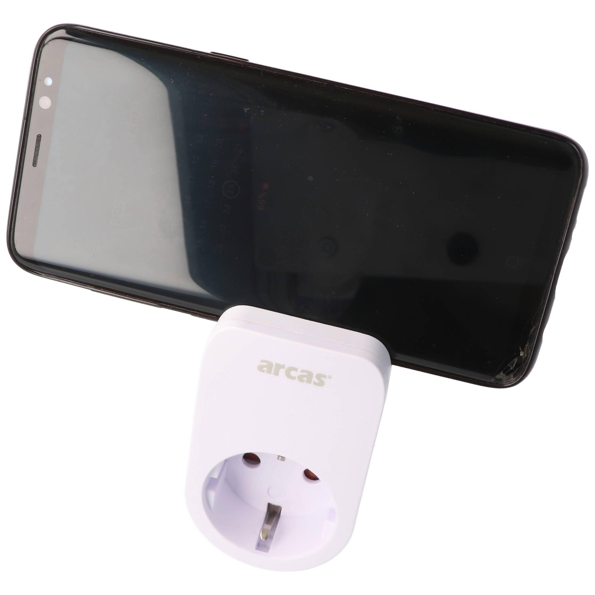 Zwischenstecker Schuko 1-fach mit 2x USB-Ladebuchse und praktischer Handyhalterung-1