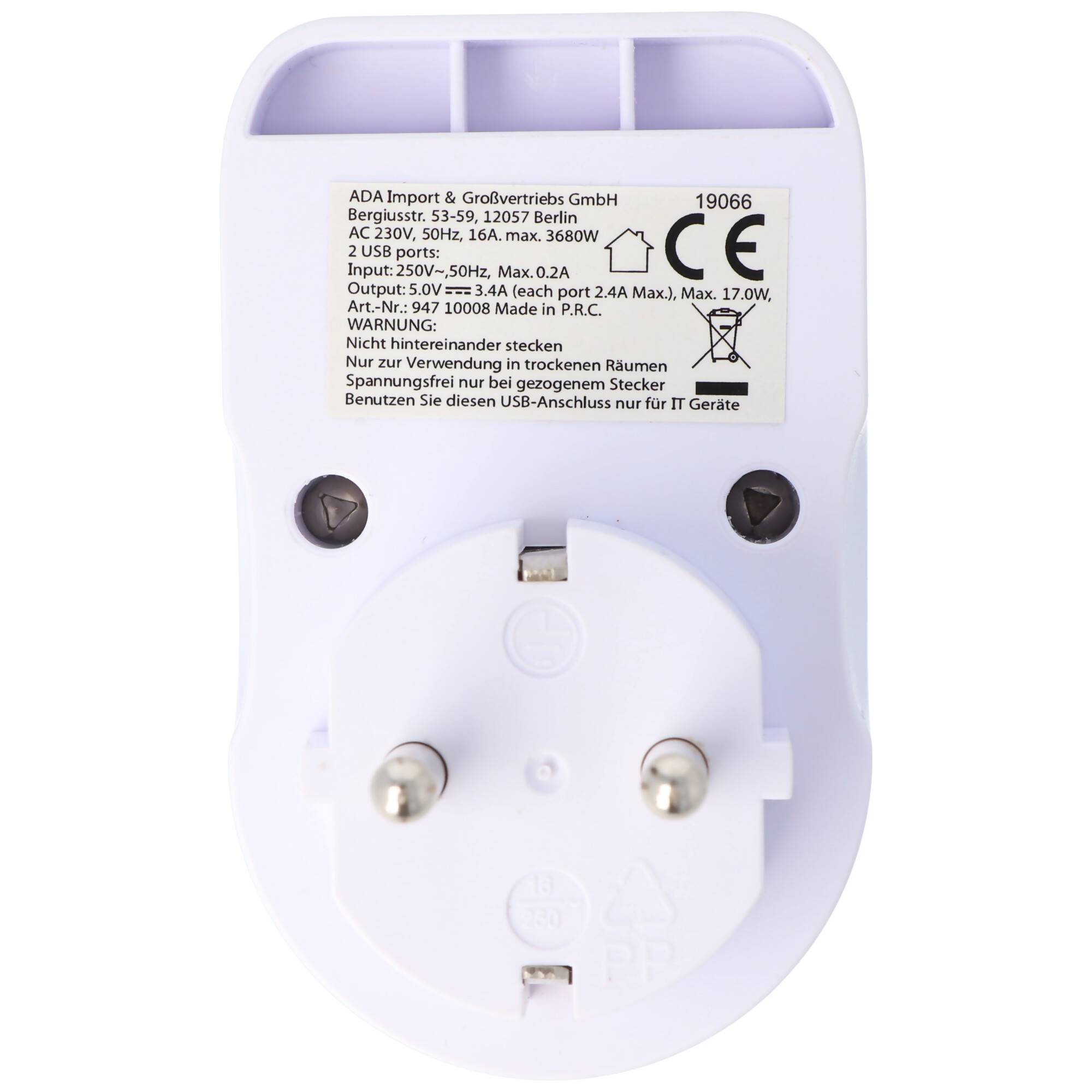 Zwischenstecker Schuko 1-fach mit 2x USB-Ladebuchse und praktischer Handyhalterung-4