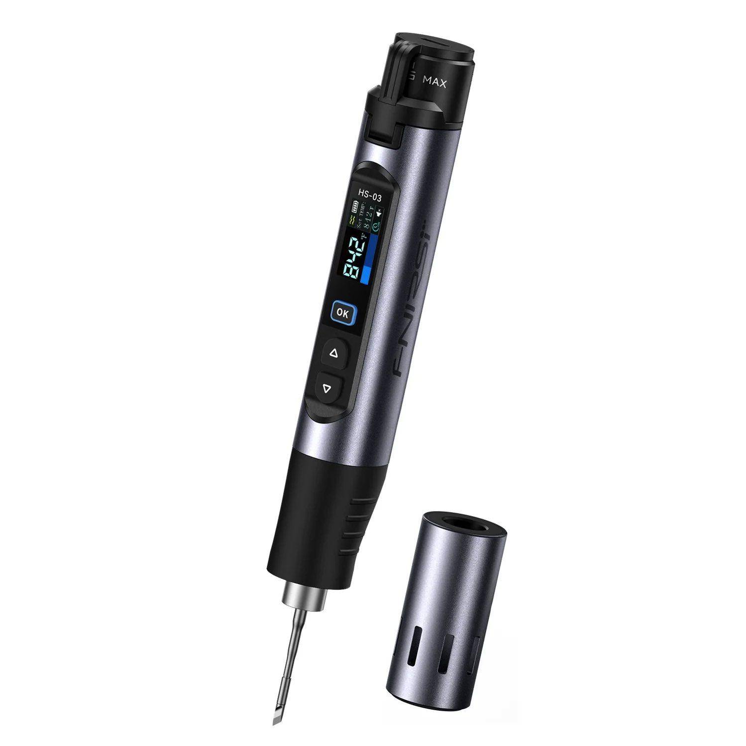 FNIRSI HS-03 Plus Lötkolben, 10W, 100-450°, 0,96\" Display, 2600mAh 18650-Akku, 3 Lötspitzen-0