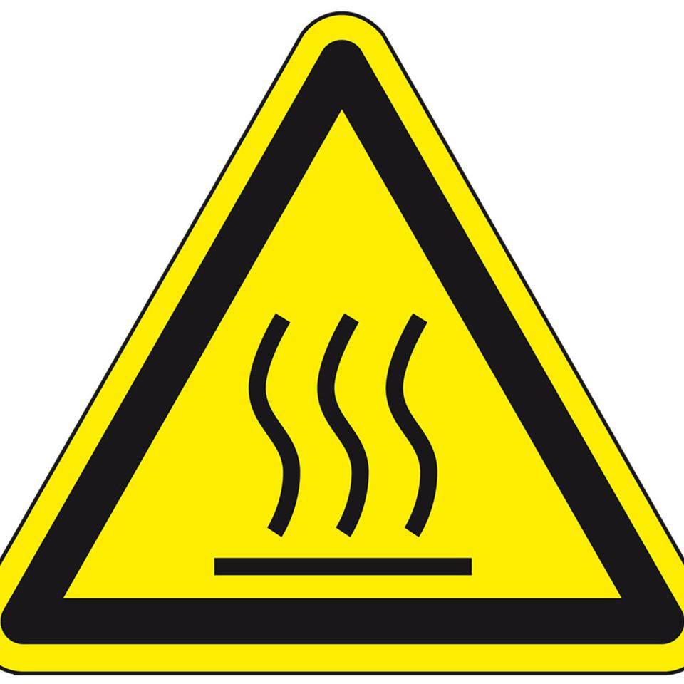 Warnschild Warnung von heißer Oberfläche, RoHS konform, Folie, SL 25mm, 10/Bogen, ASR A1.3, DIN EN ISO 7010 W017-0