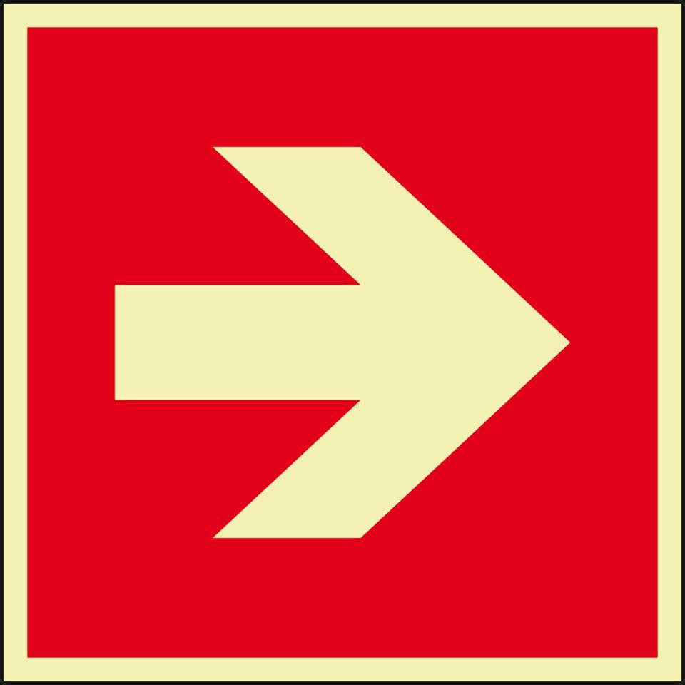 PERMALIGHT® power langnachleuchtend Zusatzzeichen Brandschutz Richtungspfeil, ASR/ISO, Folie , 200x200mm-1