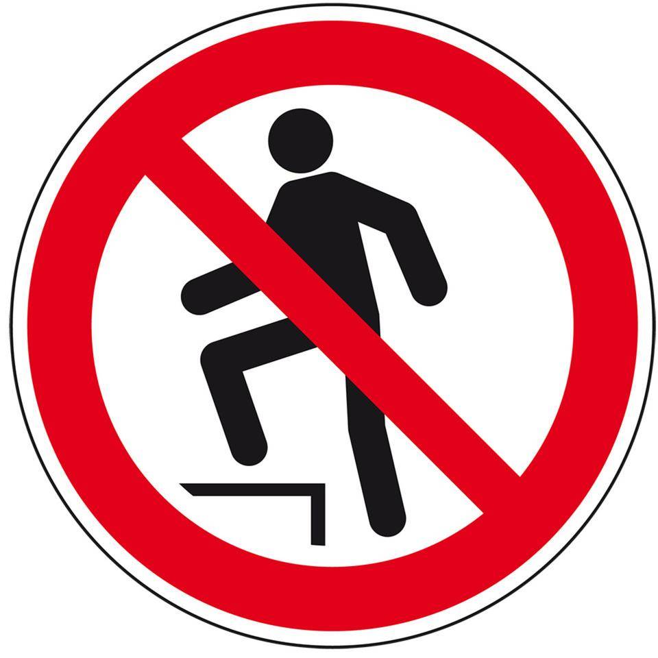 Verbotsschild Aufsteigen verboten, Folie, selbstklebend, Ø 100mm, DIN EN ISO 7010 P019-0