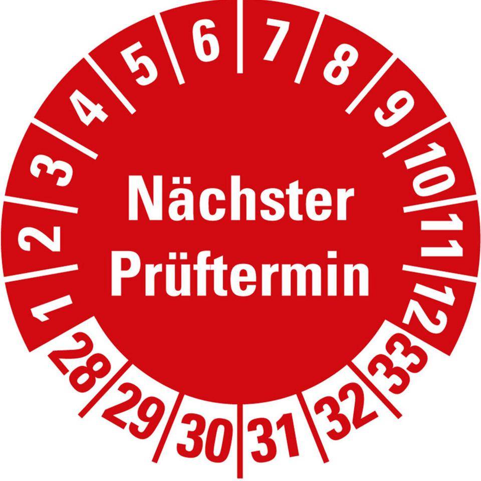 Prüfplakette Nächster Prüftermin 28-33, rot, Folie, selbstkl., Ø 50mm, 6/Bogen-0