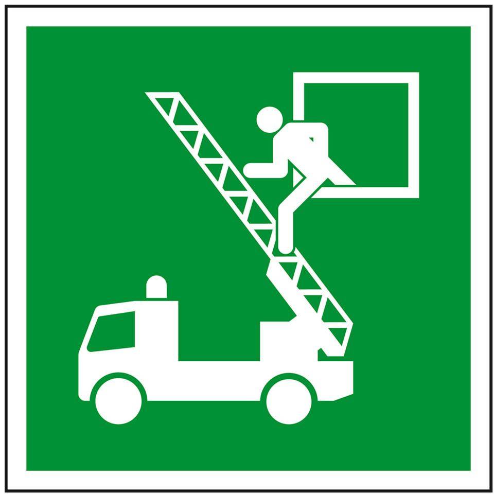 Rettungszeichen Rettungsausstieg, Folie, selbstklebend, 200x200mm, DIN EN ISO 7010/E017-0