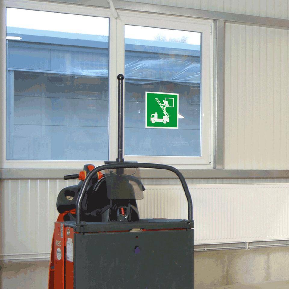 Rettungszeichen Rettungsausstieg, Folie, selbstklebend, 200x200mm, DIN EN ISO 7010/E017-1