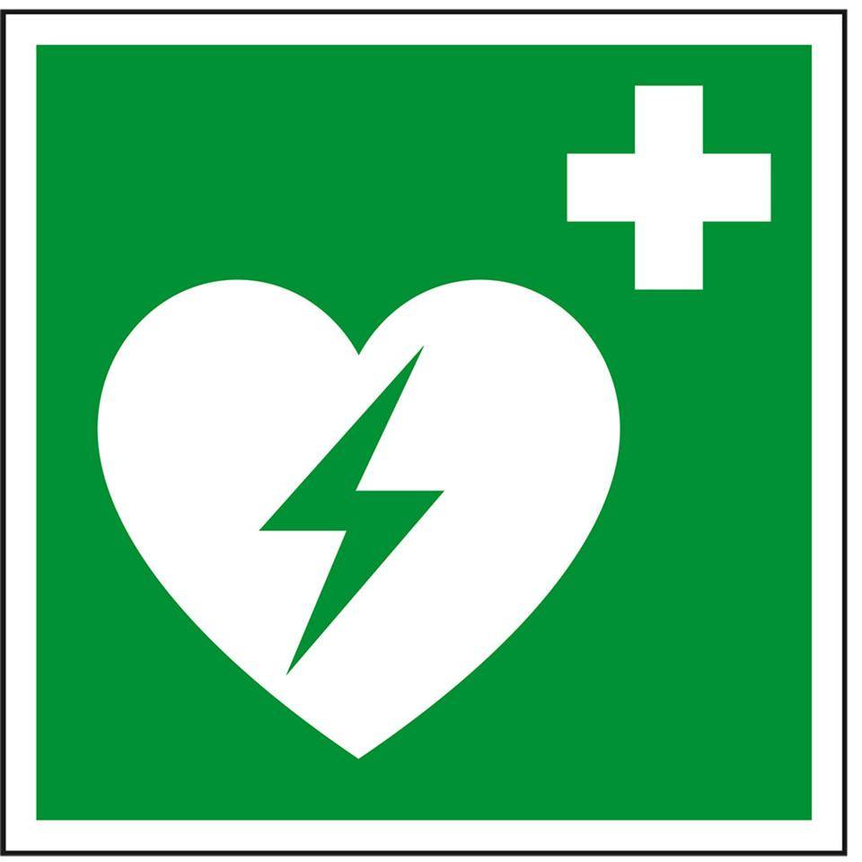 Rettungszeichen Automatisierter externer Defibrillator, Kunststoff, 300x300mm, ASR A1.3, DIN EN ISO 7010 E010 und D-E017-0