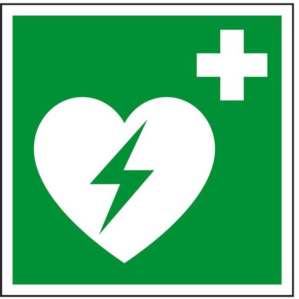 Rettungszeichen Automatisierter externer Defibrillator, Kunststoff, 300x300mm, ASR A1.3, DIN EN ISO 7010 E010 und D-E017