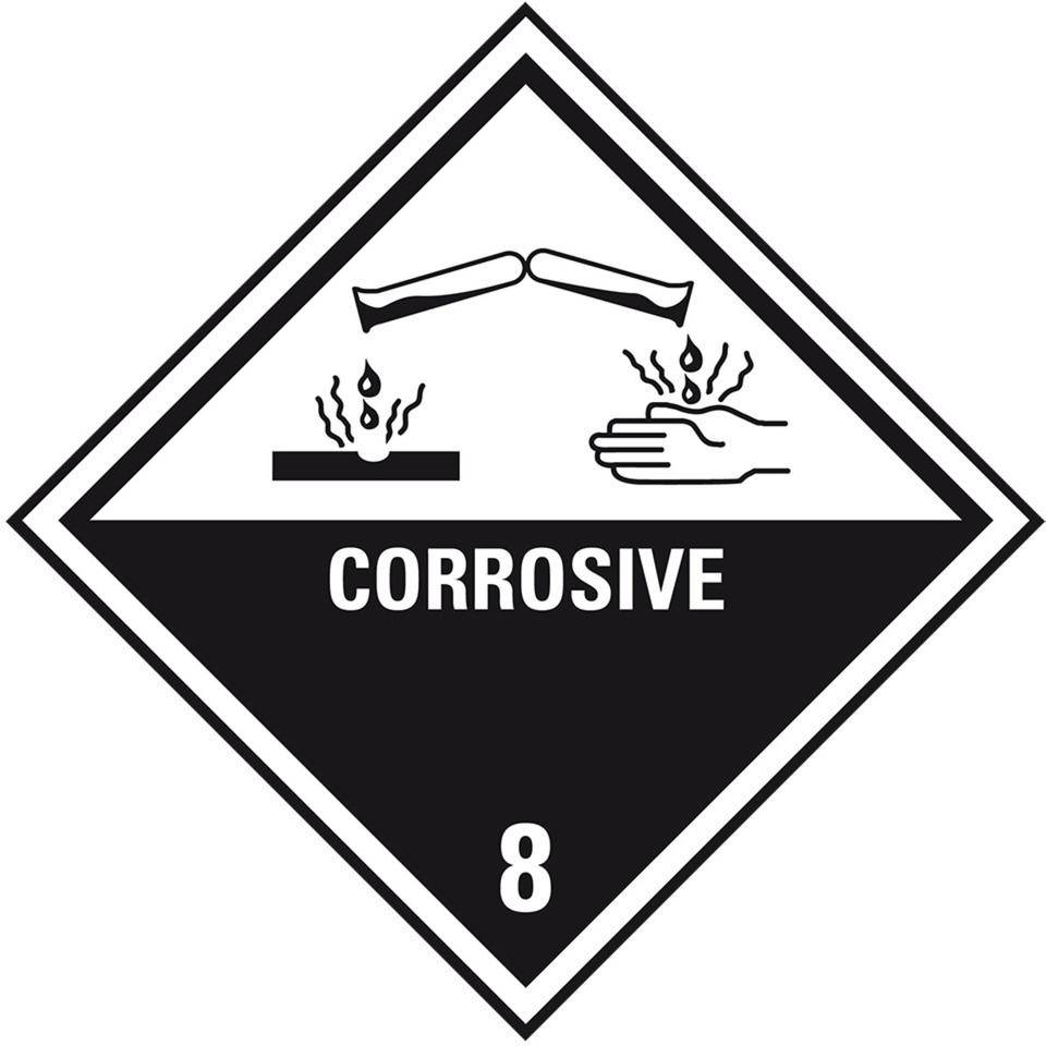 Verpackungskennzeichen Klasse 8 CORROSIVE, Folie, seewasserbeständig, 100x100mm, 500/Rolle-0
