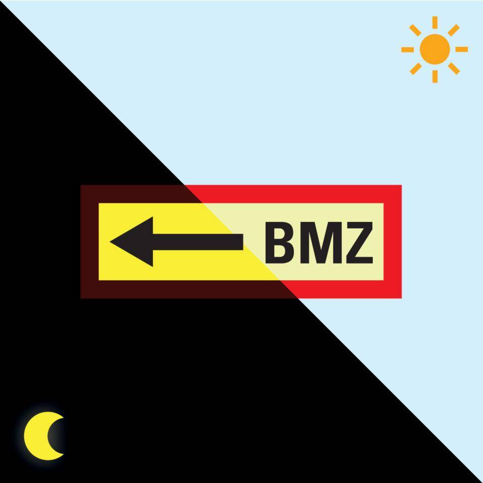 PERMALIGHT® power langnachleuchtend Feuerwehrschild BMZ links, Kunststoff, 297x105mm-0