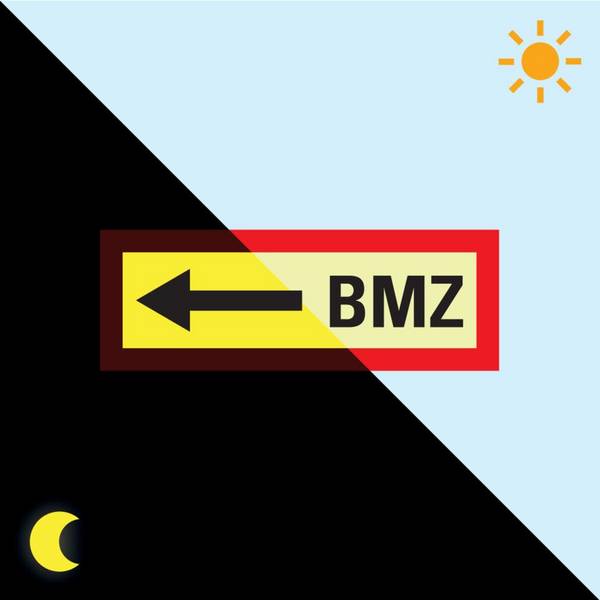 PERMALIGHT® power langnachleuchtend Feuerwehrschild BMZ links, Kunststoff, 297x105mm
