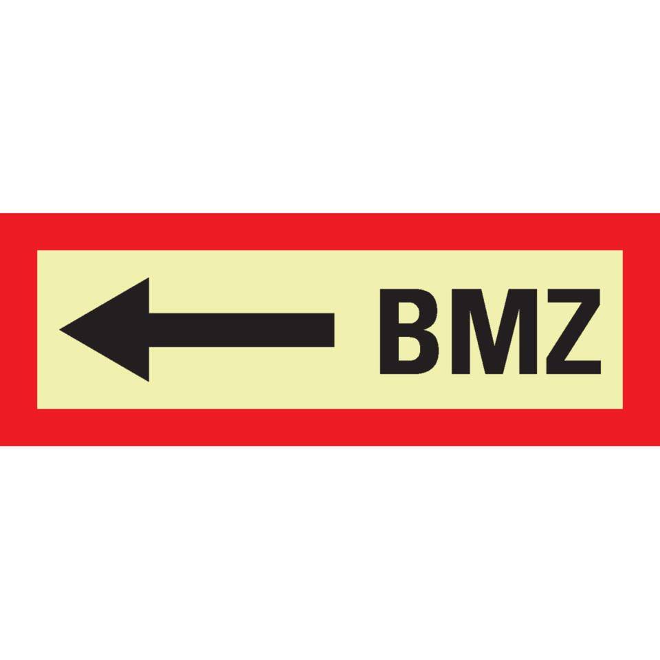 PERMALIGHT® power langnachleuchtend Feuerwehrschild BMZ links, Kunststoff, 297x105mm-1