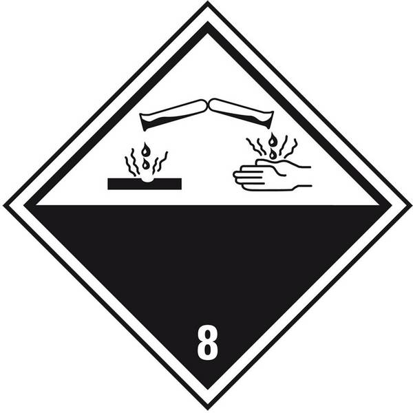 Verpackungskennzeichen Kl.8 Ätzende Stoffe, Haftpapier, permanent, 100x100mm, 1000/Rolle