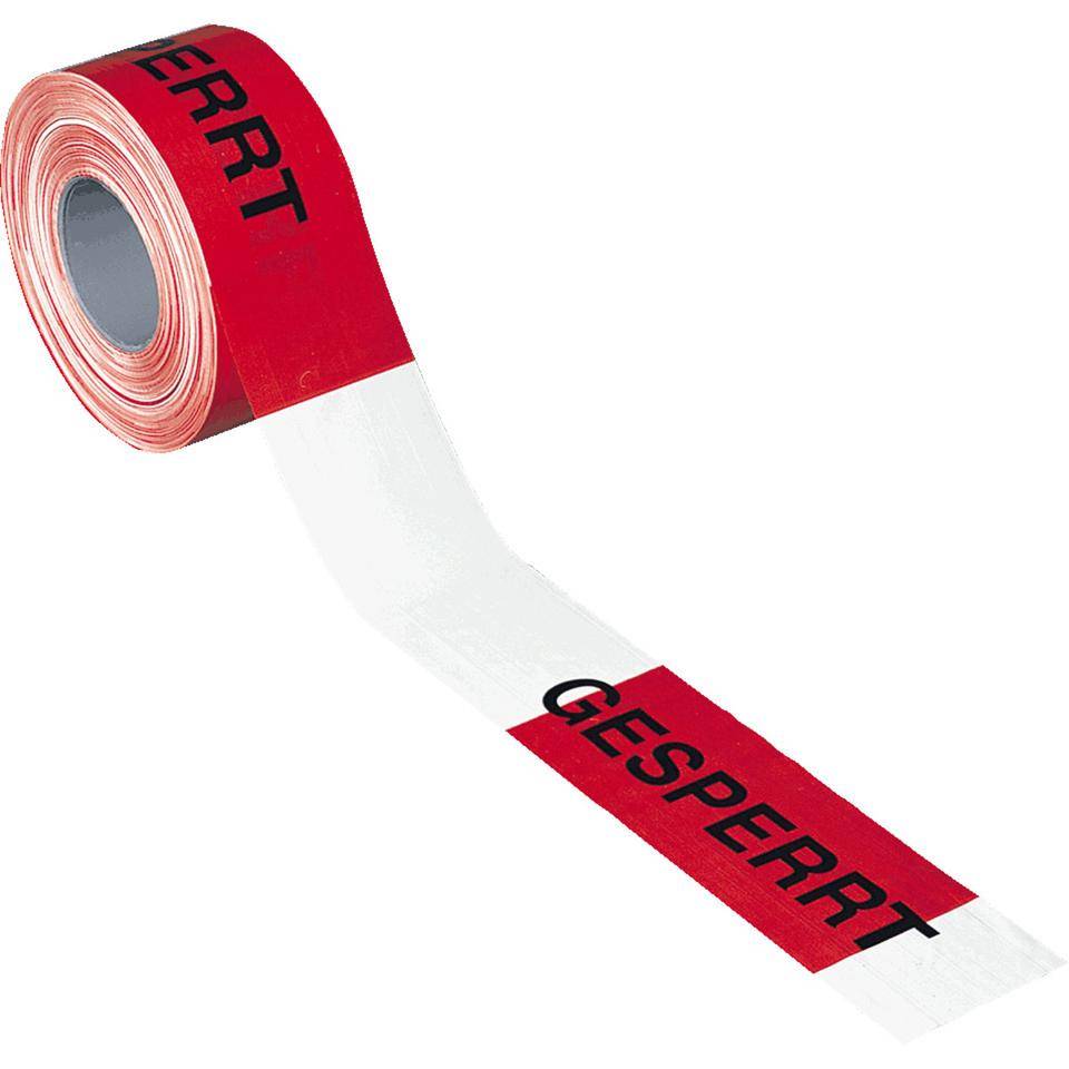 Absperrband Gesperrt, rot/weiß geblockt, Polyethylen, 80mm, 500m/Rolle-0