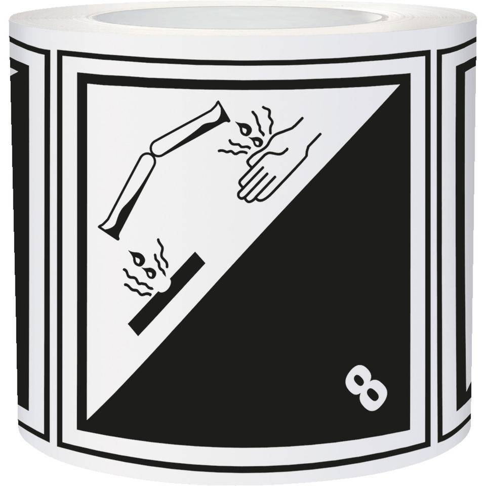 Verpackungskennzeichen Kl.8 Ätzende Stoffe, Haftpapier, permanent, 100x100mm, 1000/Rolle-1