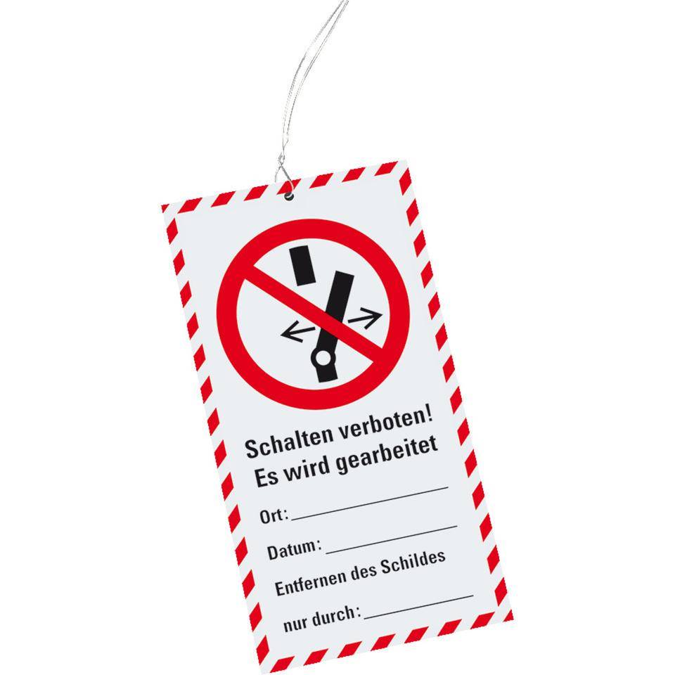 Wartungsanhänger Schalten verboten, Kunststoff, 76x147mm, inkl. Kabelbinder, 10/VE, ASR A1.3, DIN EN ISO 7010 P031-0
