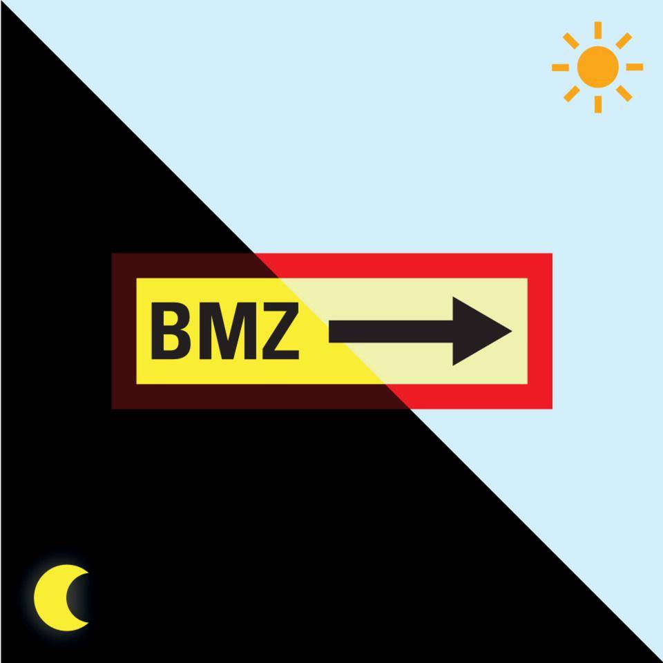 PERMALIGHT® power langnachleuchtend Feuerwehrschild BMZ rechts, Folie, selbstklebend, 297x105mm-0