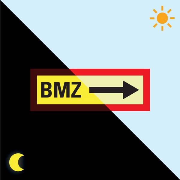 PERMALIGHT® power langnachleuchtend Feuerwehrschild BMZ rechts, Folie, selbstklebend, 297x105mm