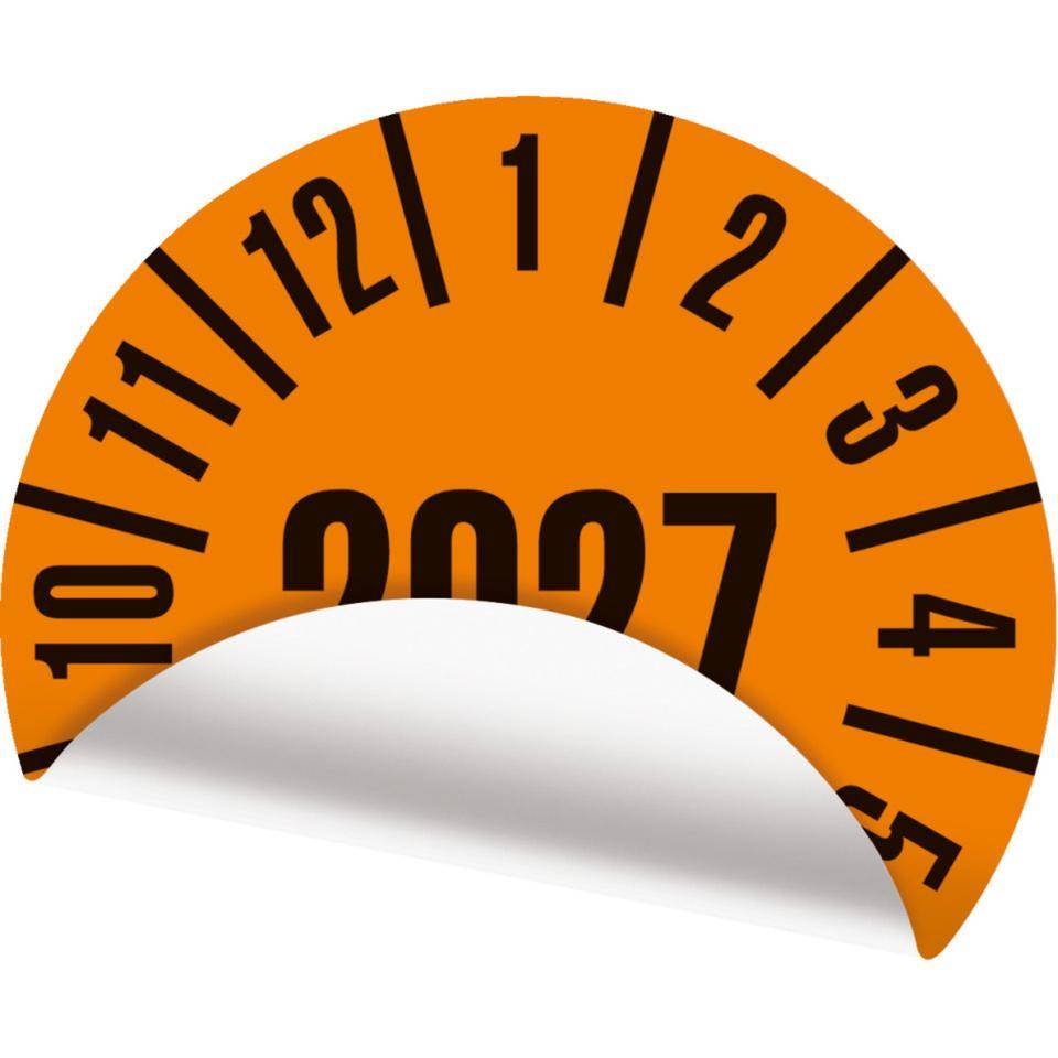 Prüfplakette 2027, orange, Folie, ablösbar, Ø 35mm, 10/Bogen-1