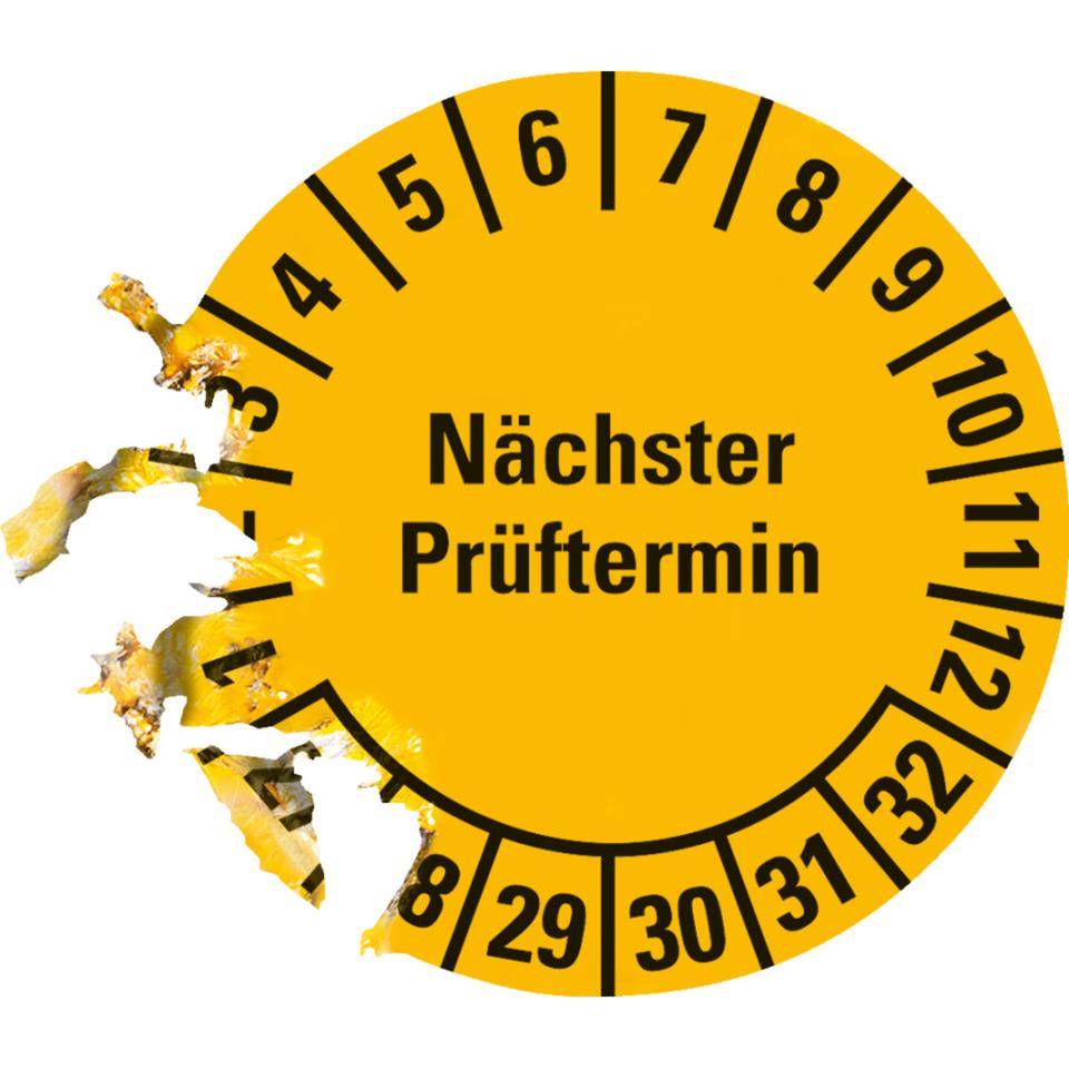 Prüfplakette Nächster Prüftermin 27-32, gelb, Dokumentenfolie, Ø15mm, 60/Bogen-1