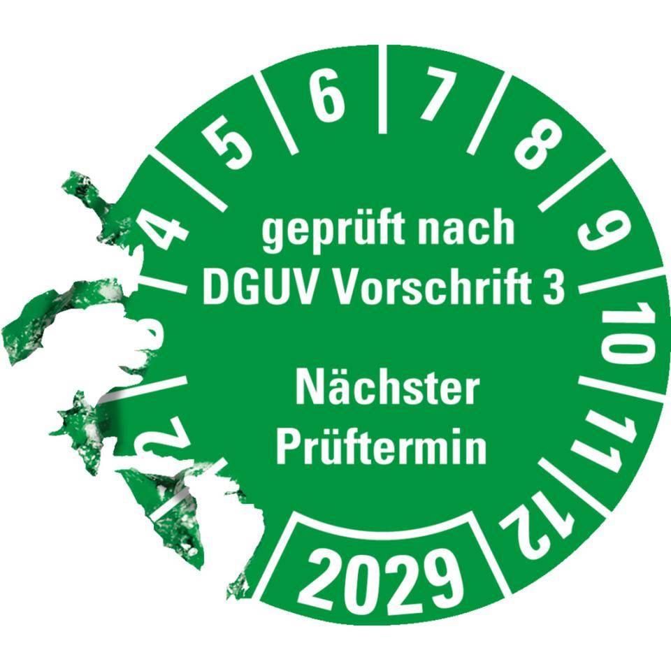 Prüfplakette geprüft nach DGUV Vorschrift 3 Nächster Prüftermin 2029, grün, Dokumentenfolie, Ø 25mm, 500/Rolle-2